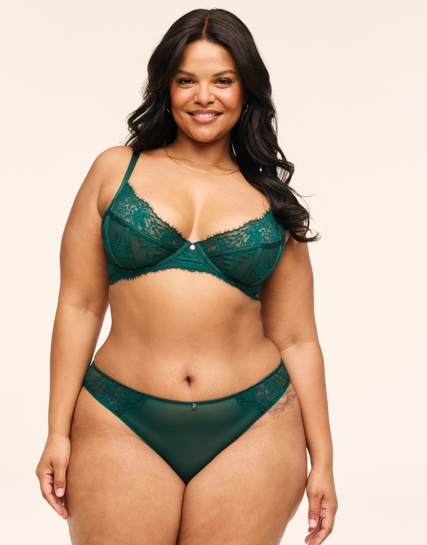 Mandi Dark Green Plus Unlined Demi Bra Panty Set Dd Ddd Adore Me