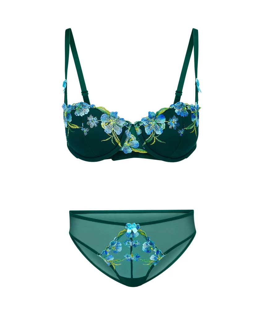 Daphne Floral Green 2 Push Up bra and panty bundle Still 2
