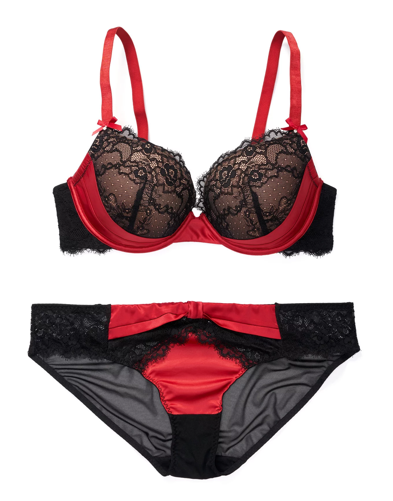 Deesse Dark-Red / Black Plus Size Two tone underwired bra ($56