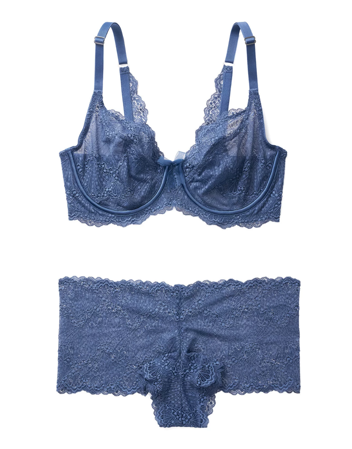 Shyle Blue Lace Overlay Padded Bra & Panty Set - 38C/XL in