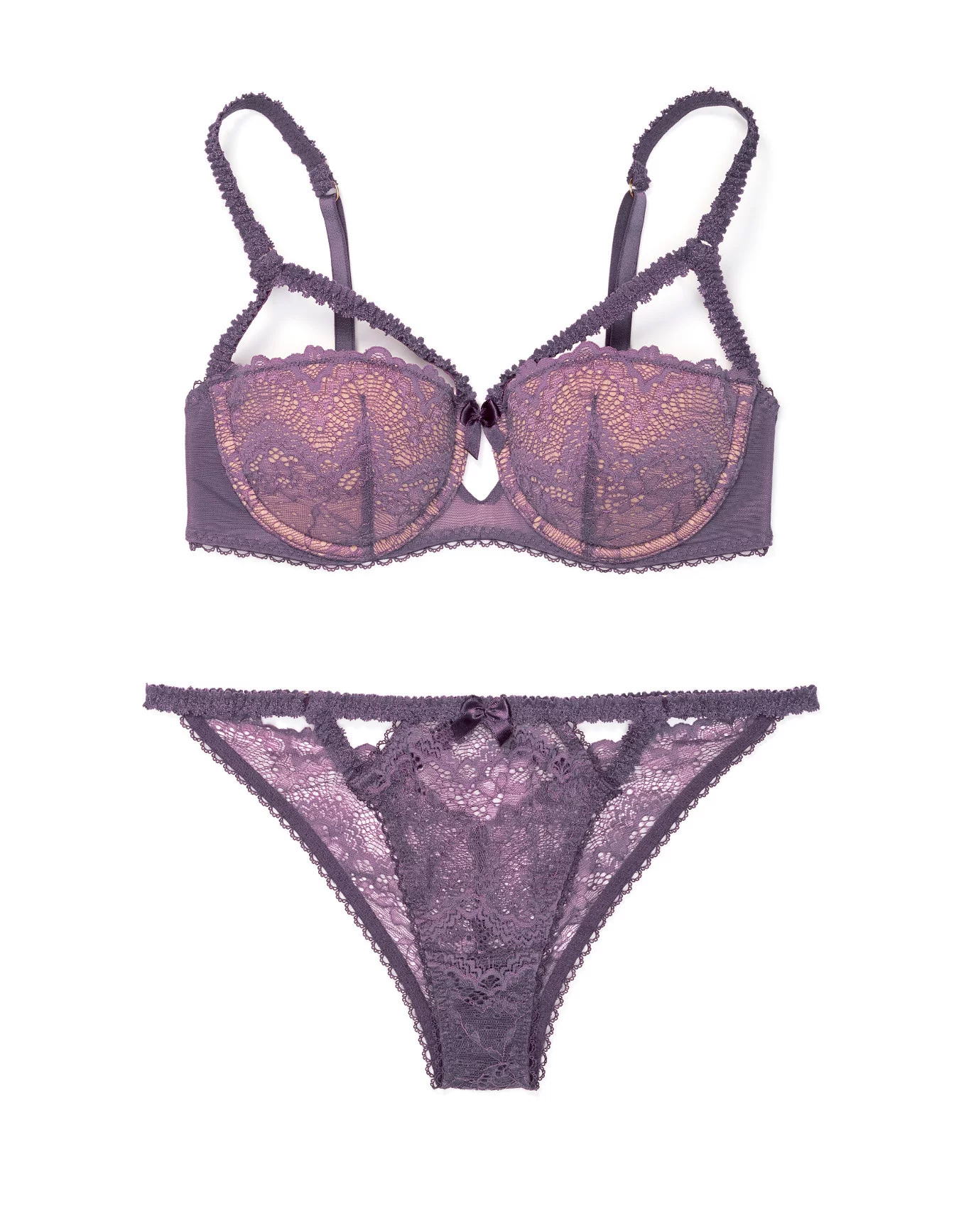 Buy Purple Satin Bra Panty Set Non-Padded Underwire Free Low Rise Panty  with Adjustable Straps Purple Floral Lace at