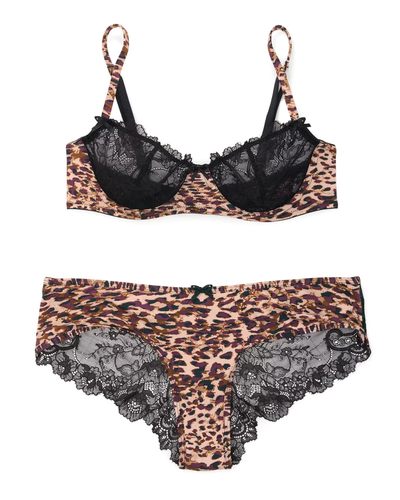 Caen Animal Brown Lace Balconette Unlined Bra And Panty Set | Adore Me