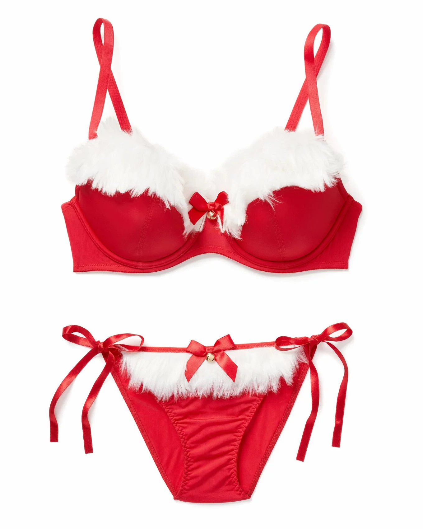 Christmas Sexy Lingerie Set - Red Bra Panty and Corset with Furry