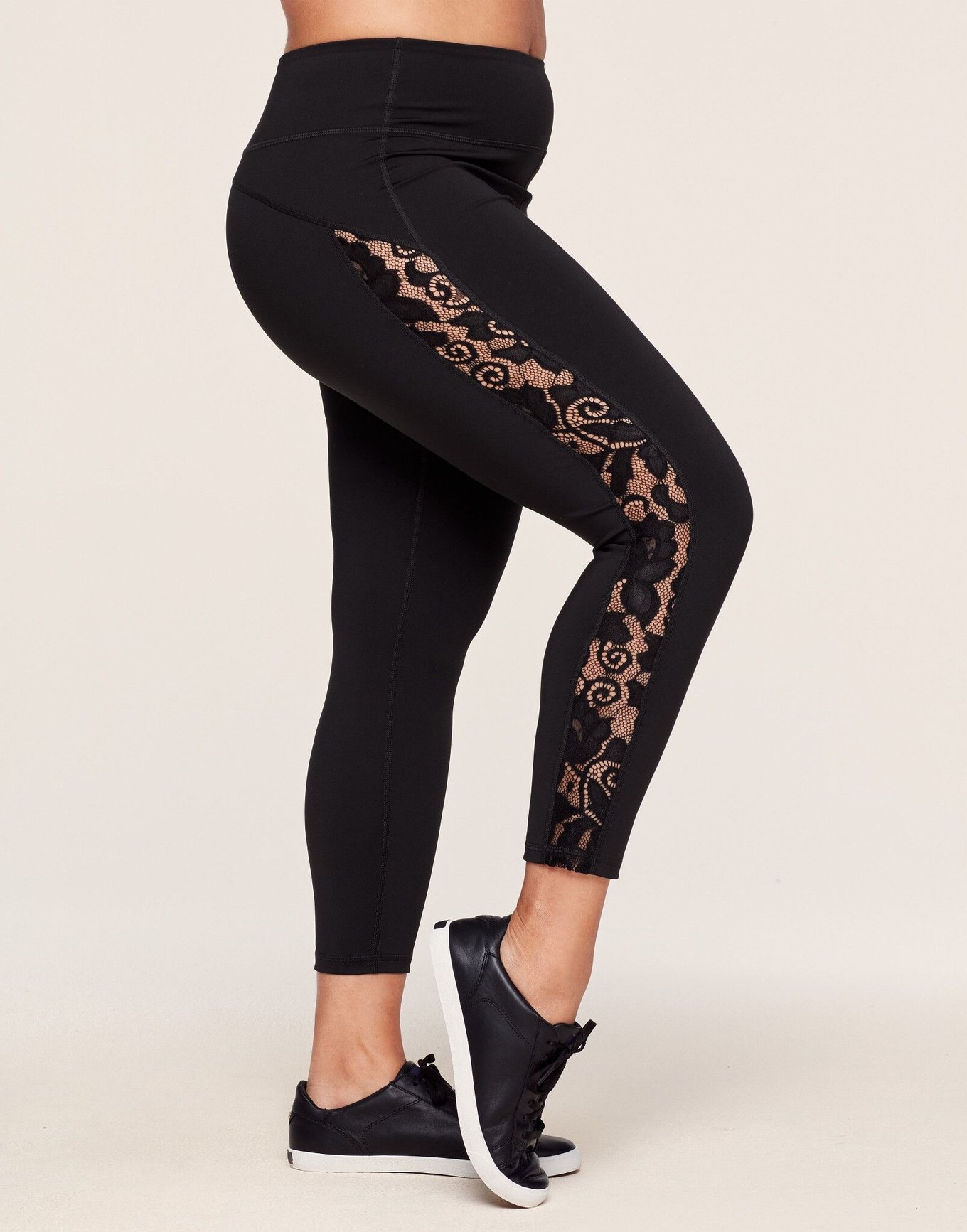 Lulu lemon athletica black leggings with floral lace - Depop
