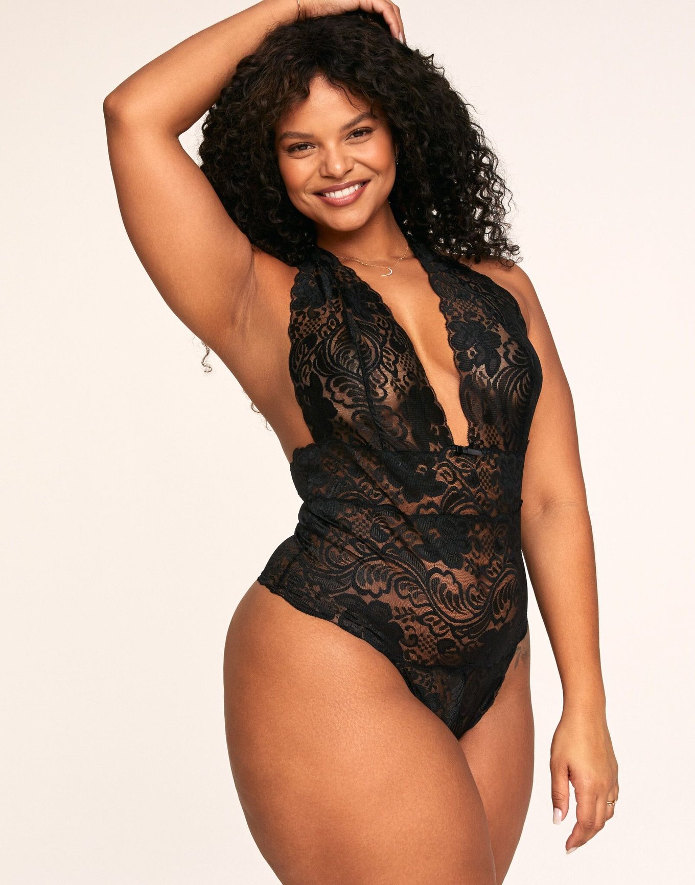 Plus Size Signature Lace Crotchless Teddy Black in Black