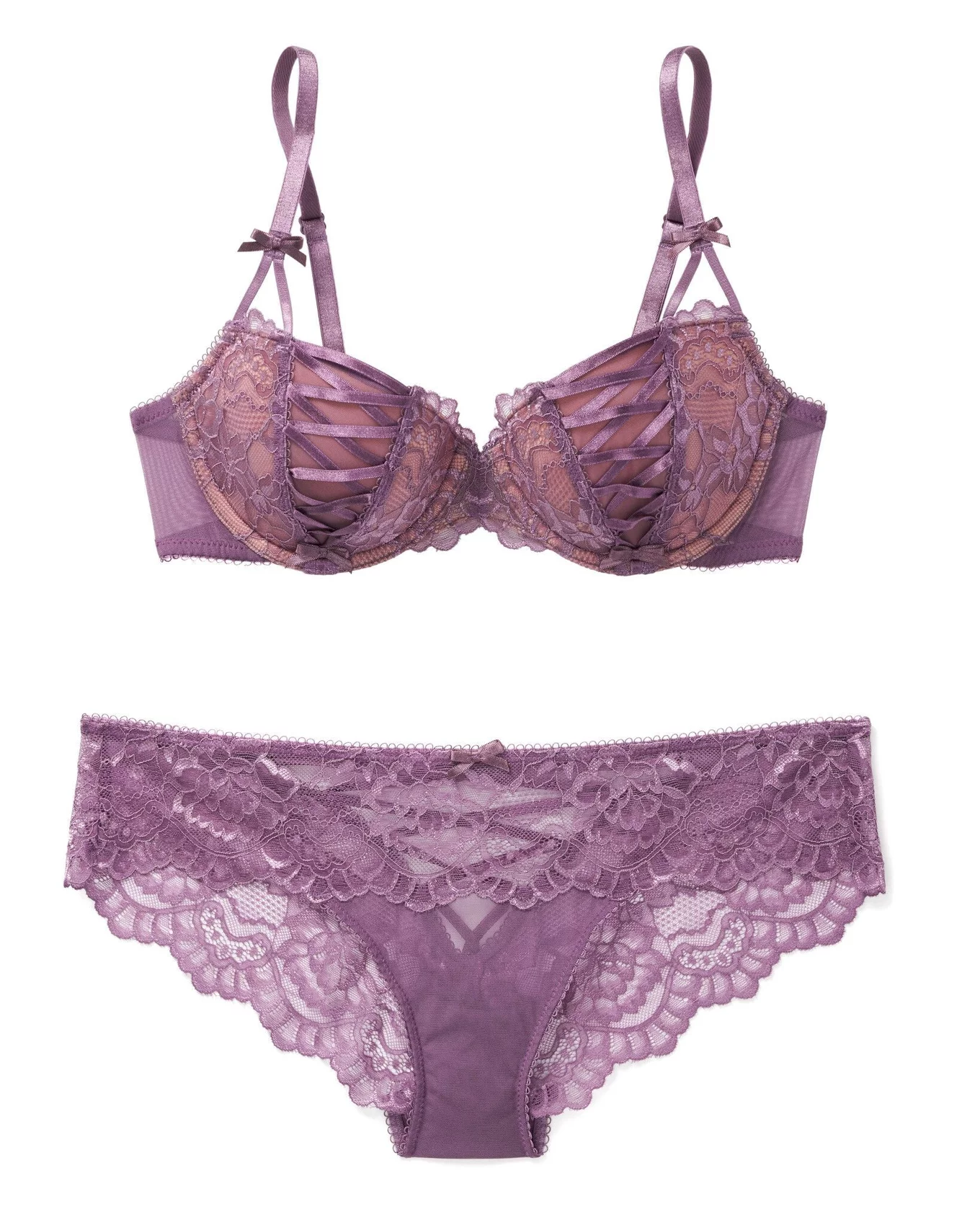 Mod Poppy Unlined Lace Balconette Bra in Multi & Purple