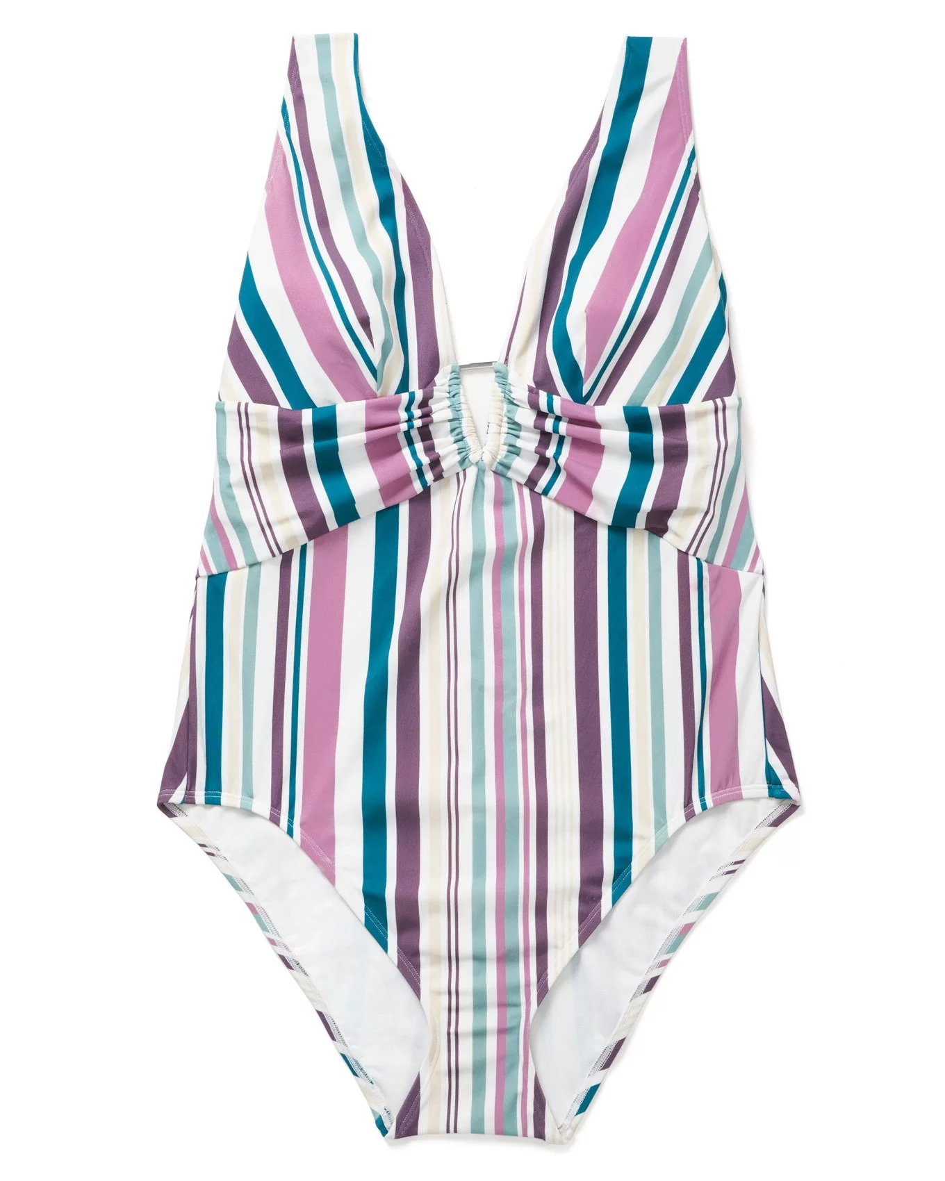 Blue Rosa Ladder Plunge One-Piece Swimsuit Blue White