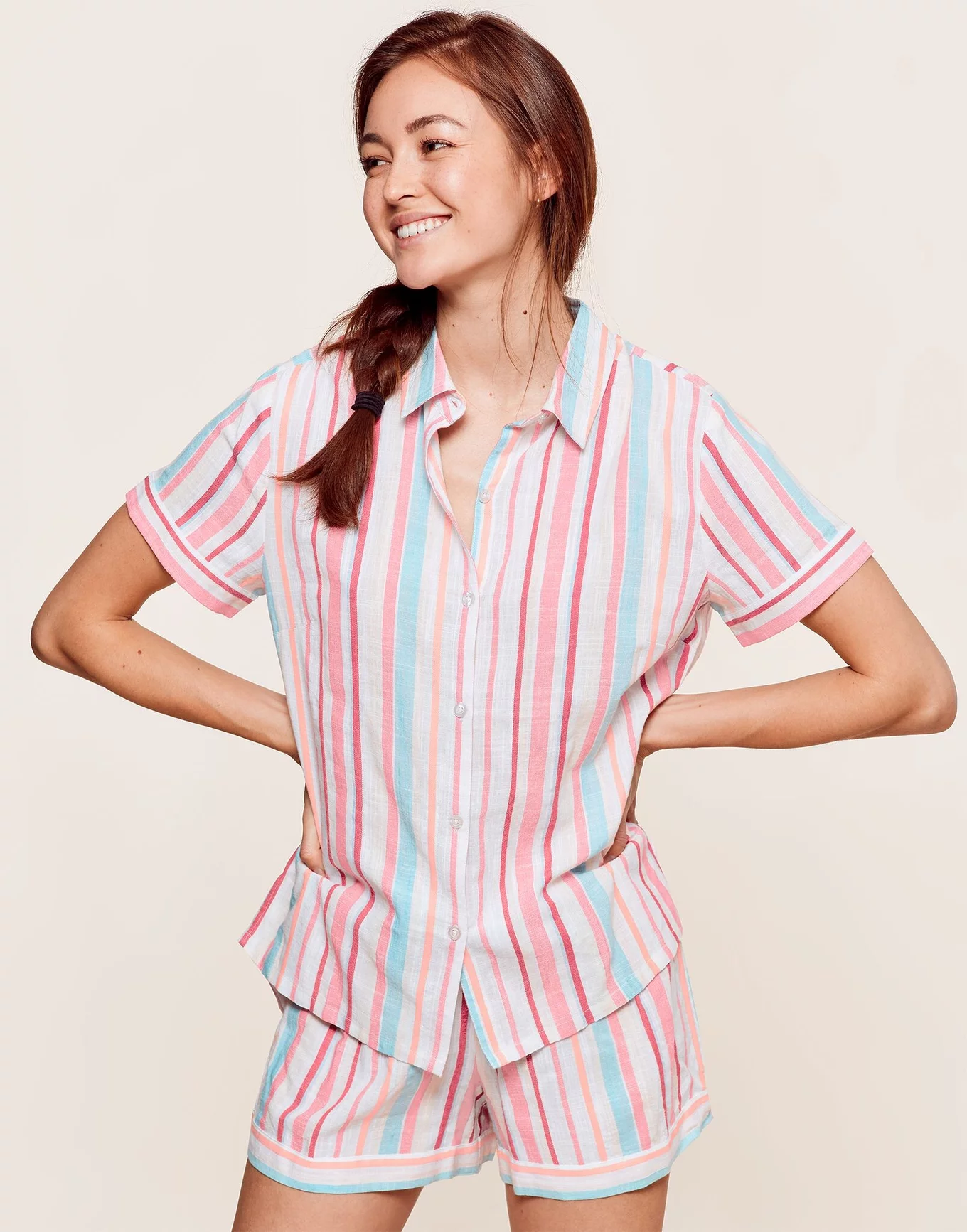 Ladies Classic Stripe Pyjamas (Pink)