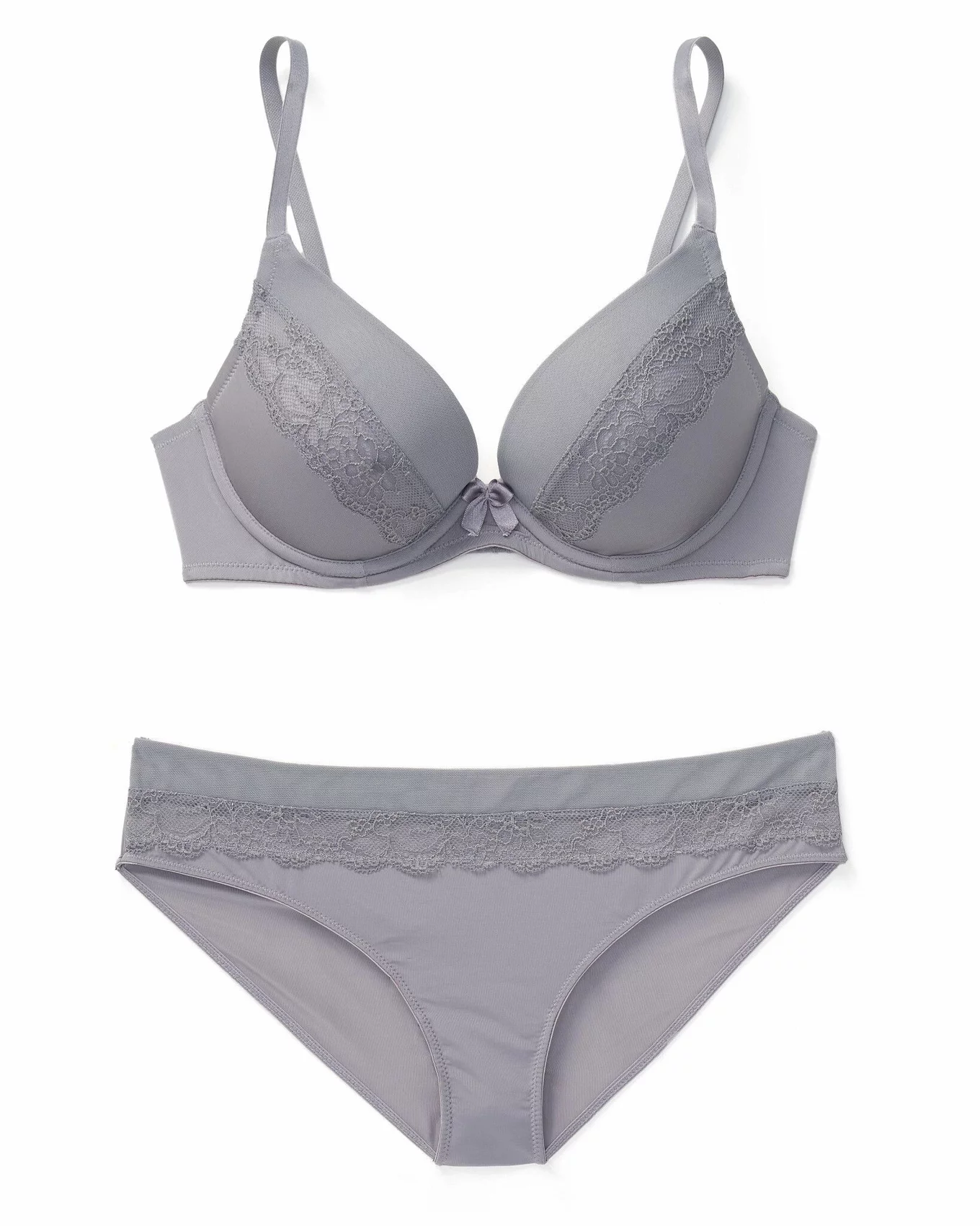 Adore Me Jana Pushup, Excalibur Grey with Lace Detail. Size 32DDD/F