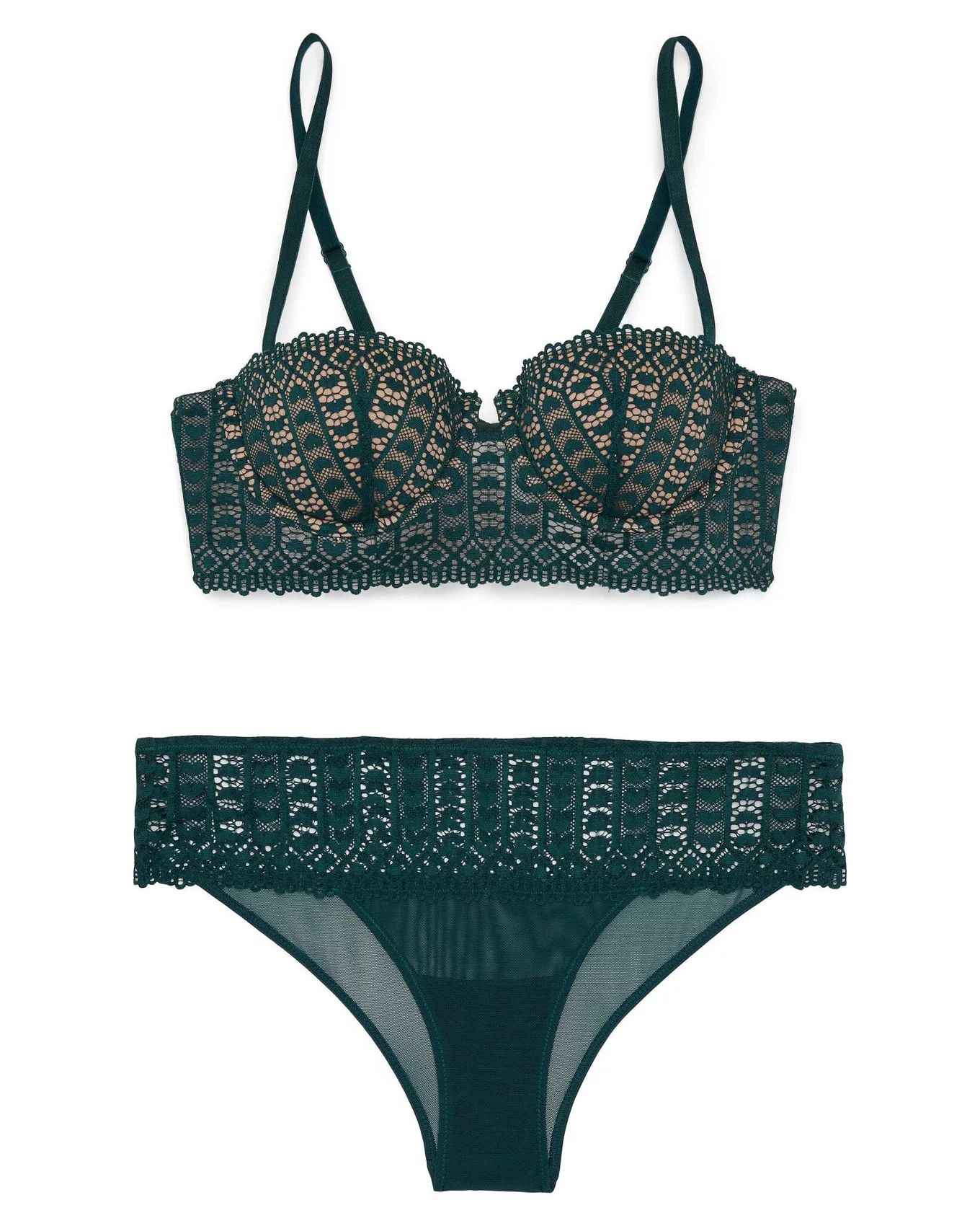 Buy Luxury Lookout Women's Under Wire Paded Bra Panty Set, Green, 36