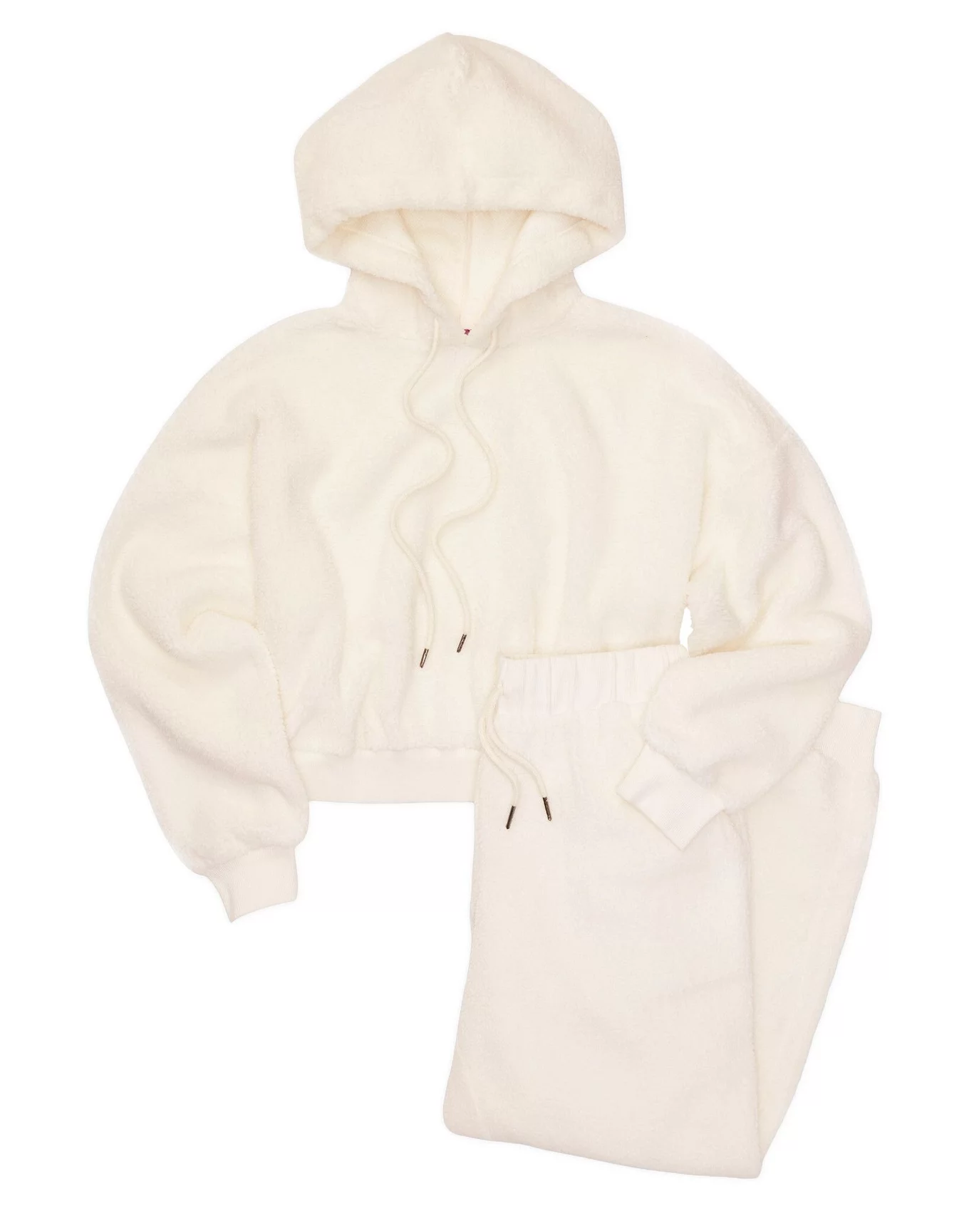 Dorothea White Plus Sherpa Sweatshirt and Pant Set, XL-3X