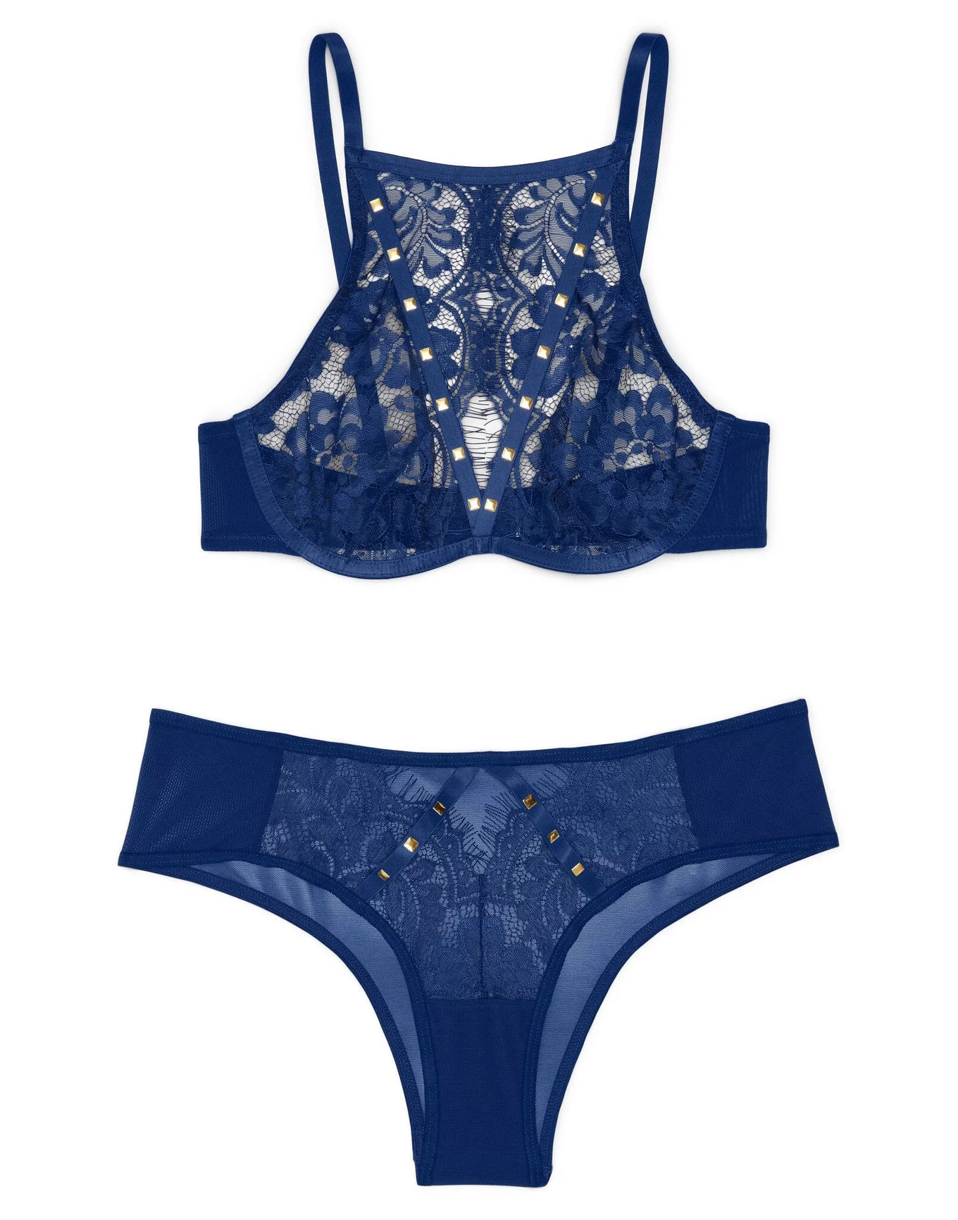 Women's Lumiere Lace Unlined Balconette Bra and Panty Set - (Navy Blue 36B)