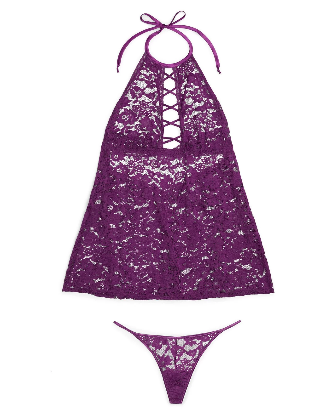 Loraina Dark Purple Plus Unlined Babydoll, 1X
