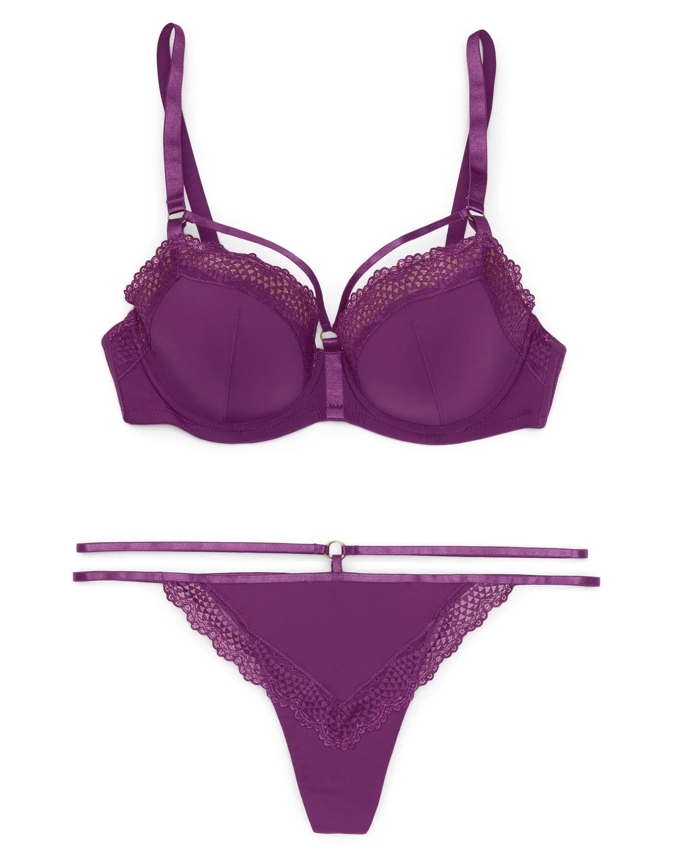 Shop Plus Size Jacquard Contour Lace Trim Bra in Purple, Sizes 12-30