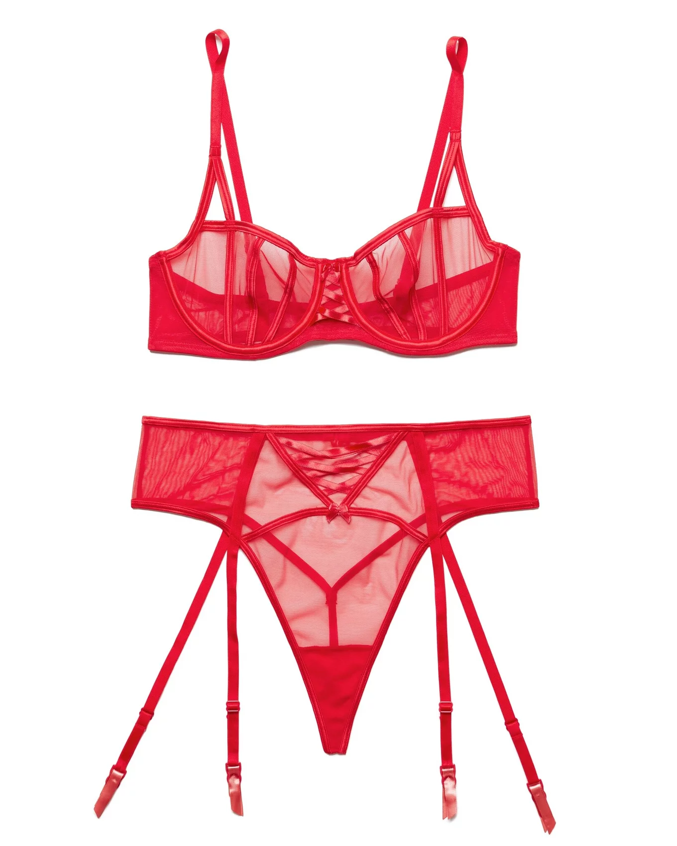 Victorias Secret Sexy Banded Red Strappy Balconette Bra Set 36C