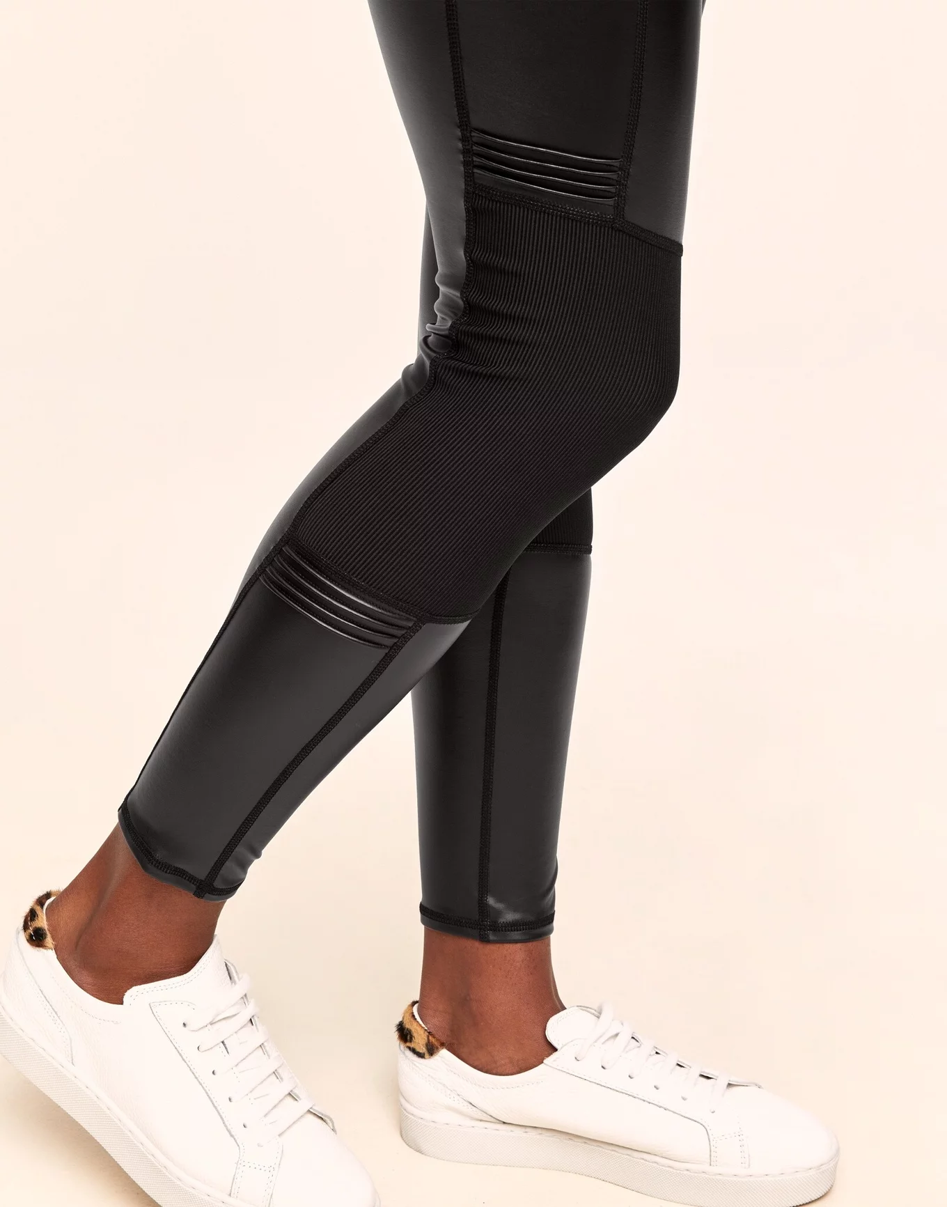 Lucy Novelty Leatherette Legging Black Pintuck Details, M-XL
