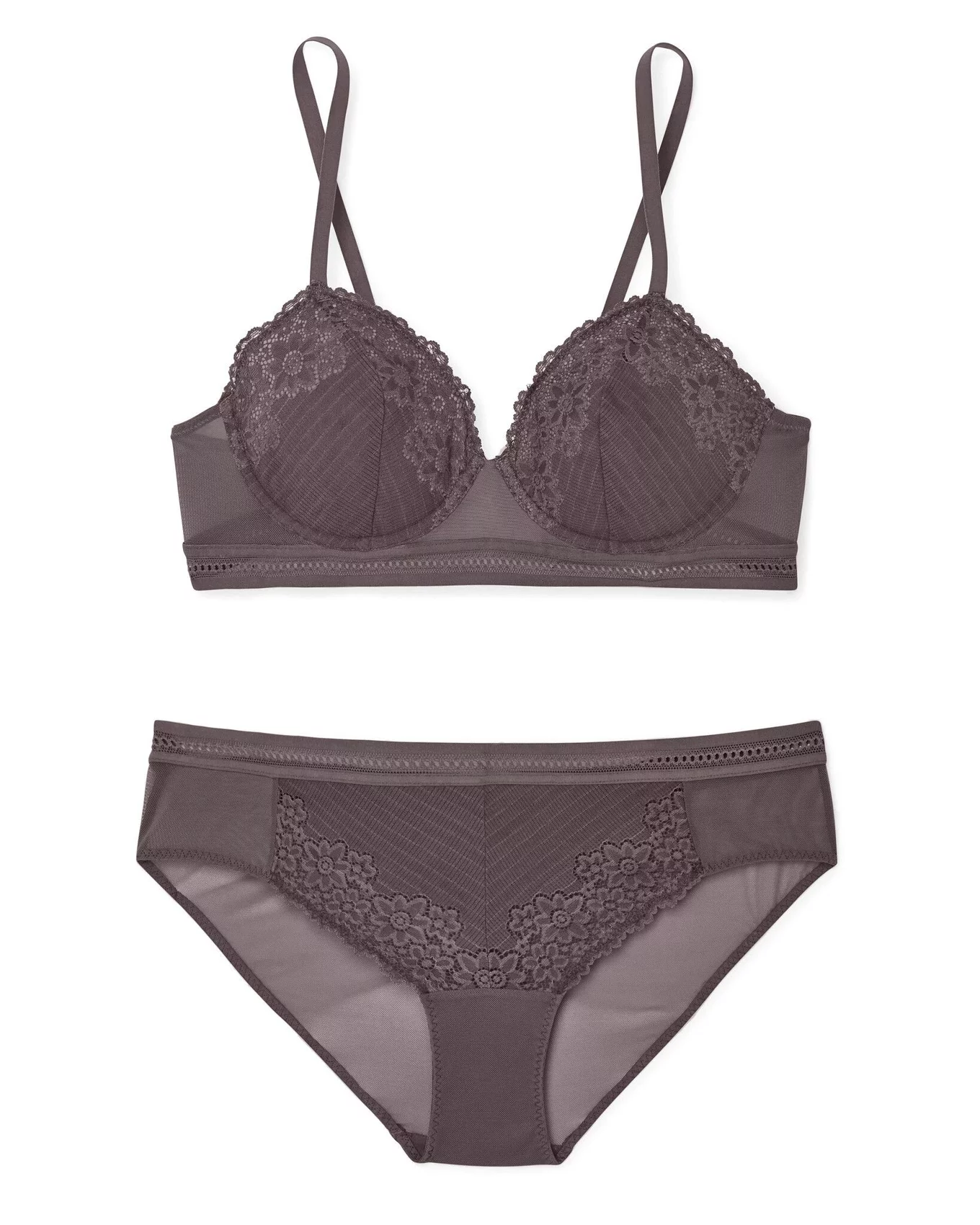 Grey Ribbed Strappy Bralette, Two Piece Sets