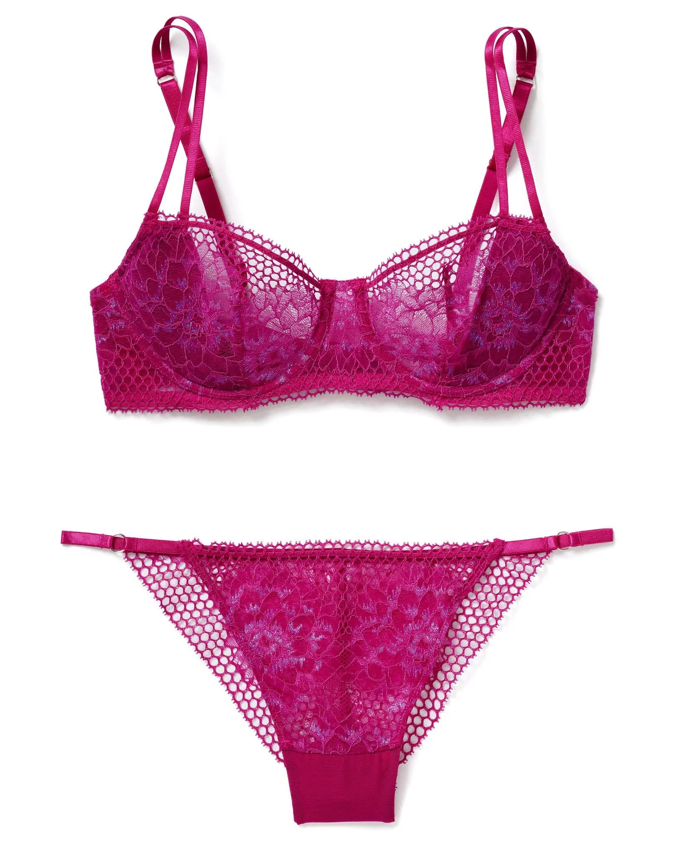  Womens Sexy Lace Bra Underwire Balconette Unlined Demi Sheer  Plus Size Neon Pink 36DD