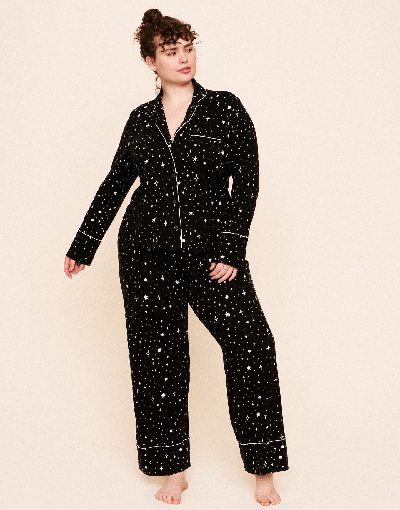 Quinn Cotton Long PJ Set Novelty Black Plus