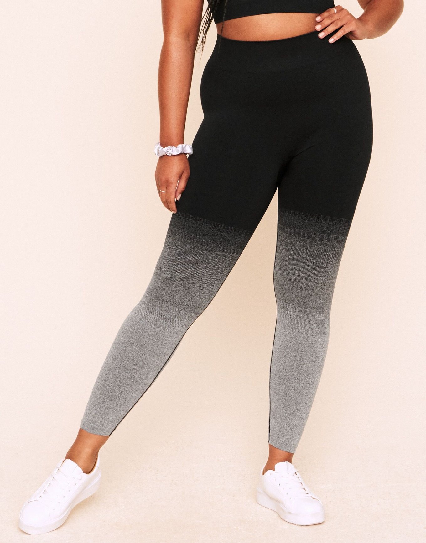 High Waisted Contour Gym Tights - Black And Grey Ombre