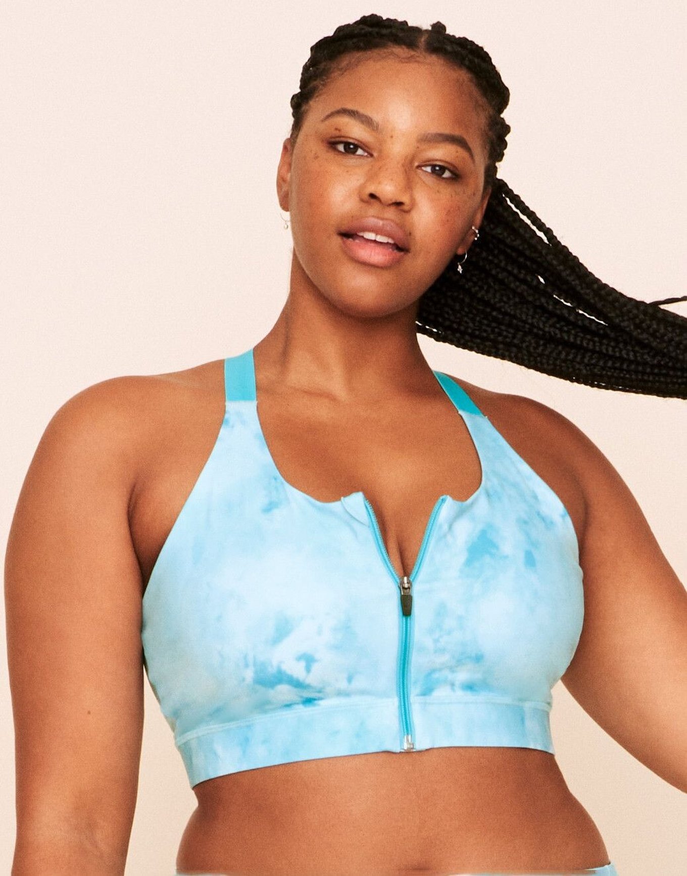 Evie Mid-Support Sports Bra Watercolor Blue Plus Compression fabric