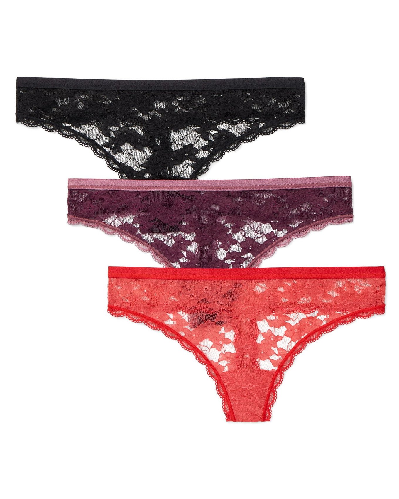 Cori Allover Lace Pack Thong Black Plus Thong Panties (Pack of 3)