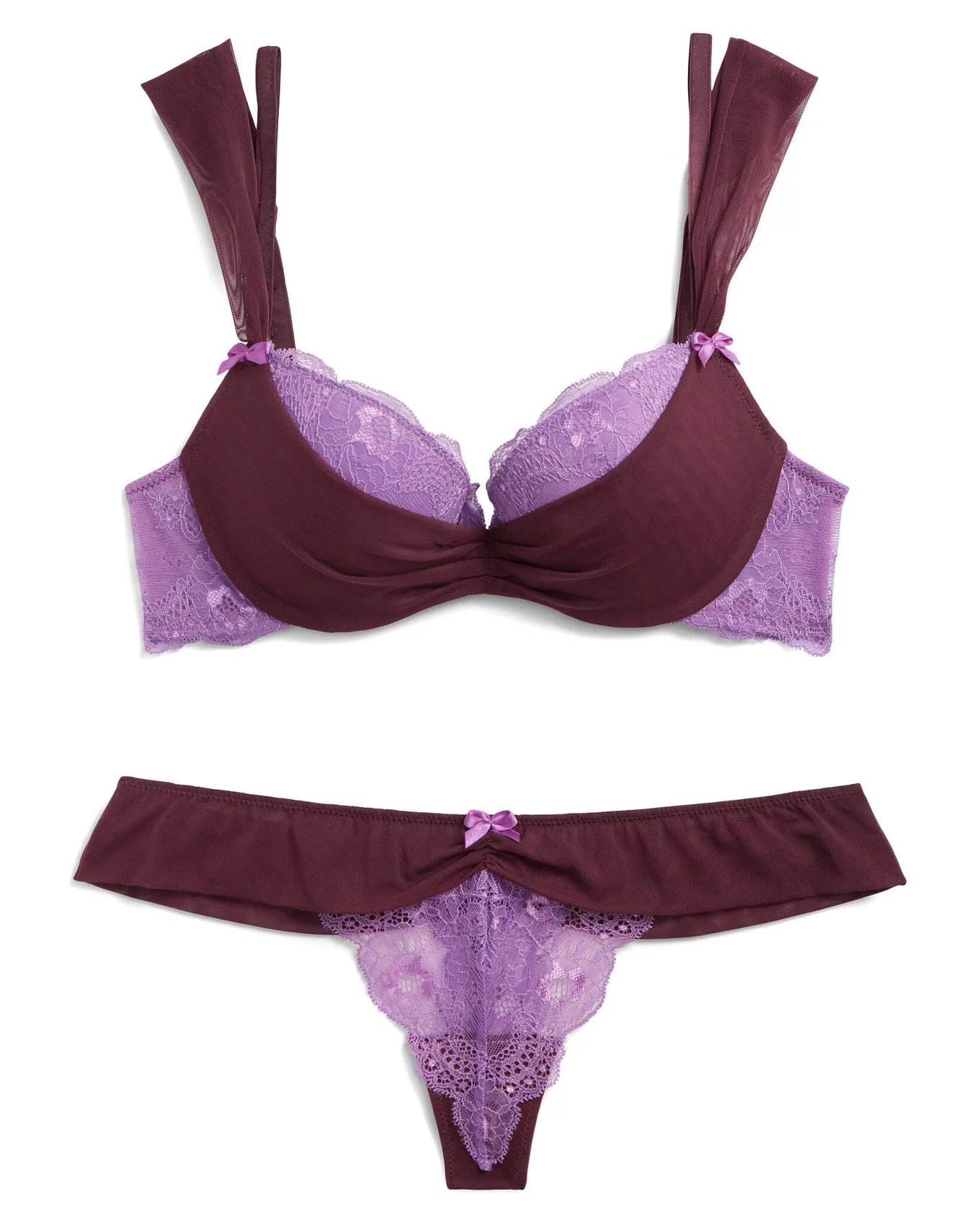 Lilac Satin-Lace push-up Bra & Panty set Size 28B US 