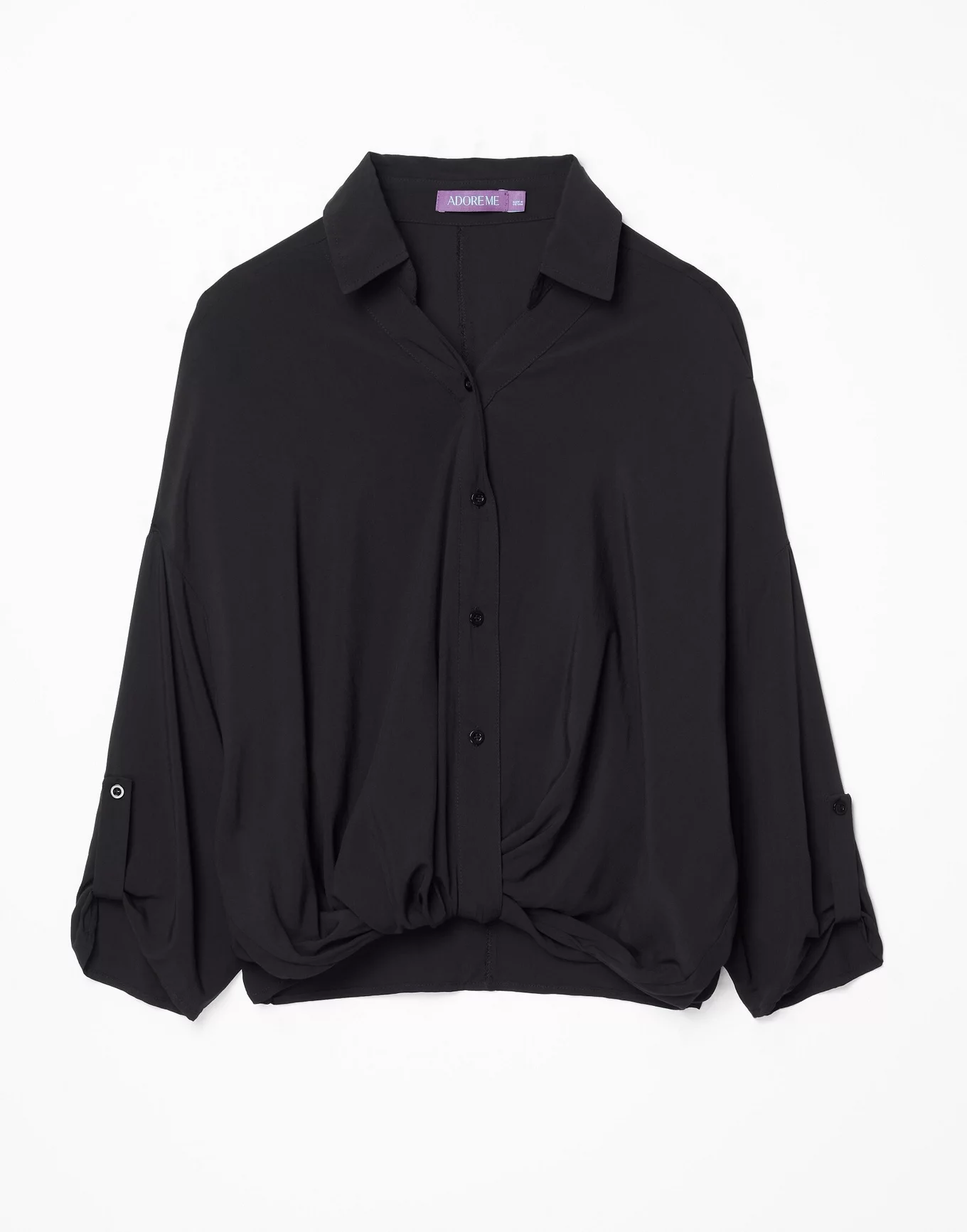 Martina Blouse Black Plus Blouse with drapey front, 1X-3X | Adore Me