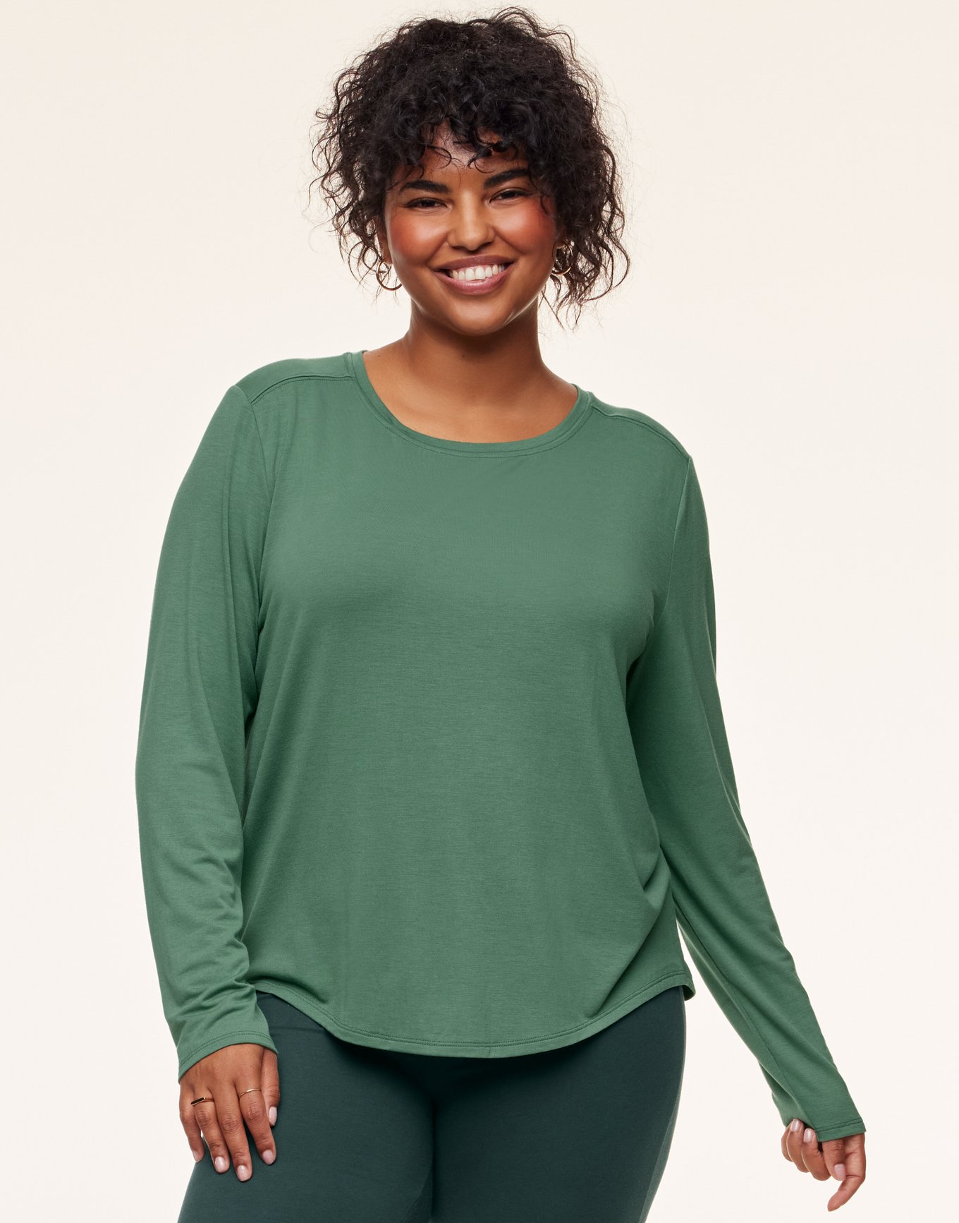 Molly Longsleeve Dark Green Plus T shirt, 1X-4X