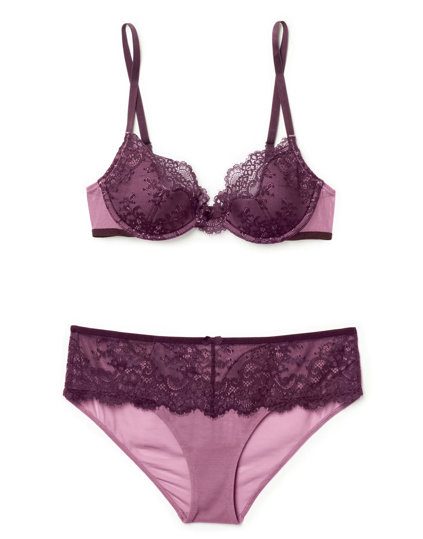 Victoria's Secret unlined 32D BRA SET M high-waist thong wine RED burgundy  lace