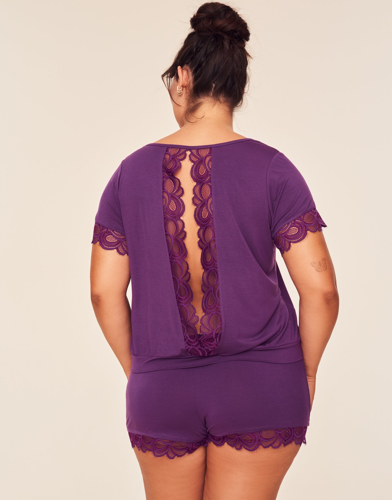 Charli Dark Purple Plus T shirt and Short Set, 1X-4X