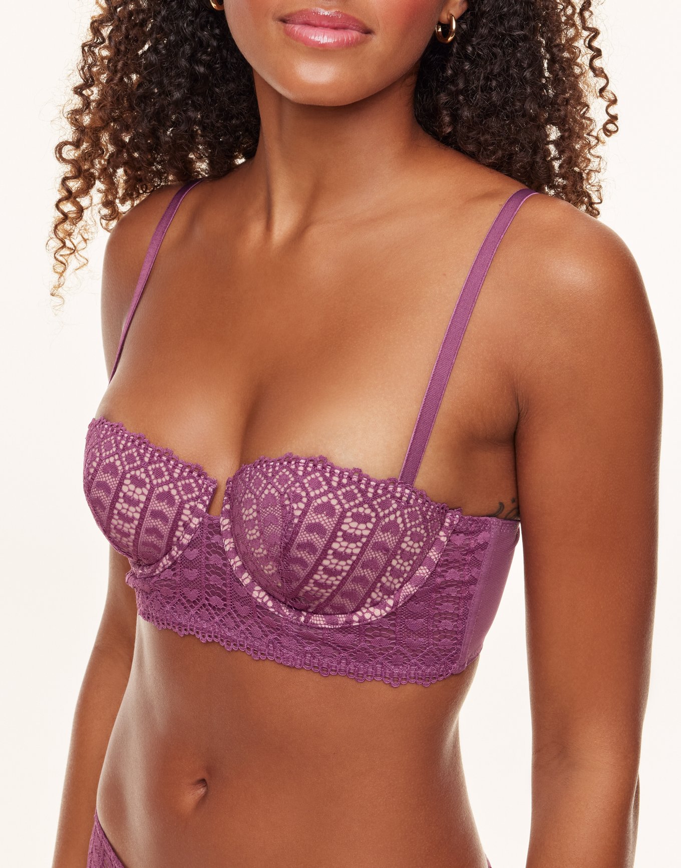 Crochet Lace Longline Bralette - Dusty Purple