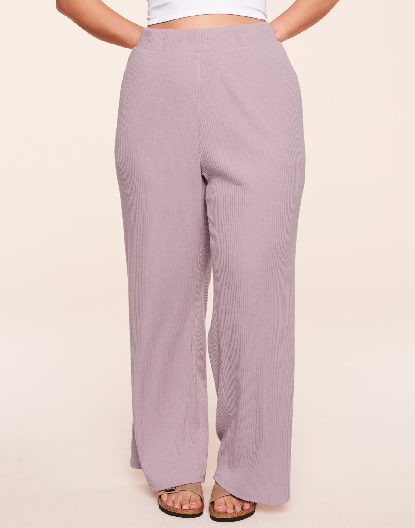 Women Purple Ribbed Flared Trousers Knit Palazzo Pants Long Pants Daily  Wear Streetwear