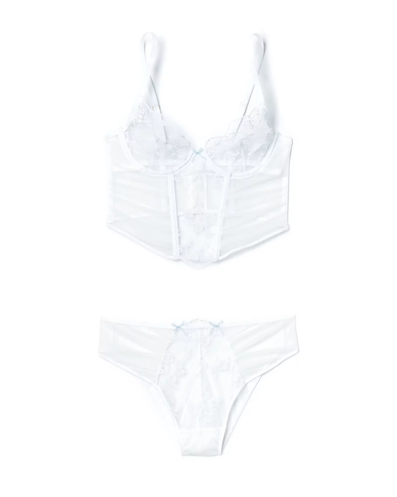 Lacey White Lingerie Set, Lace Corset Bra Panty and Garter Set