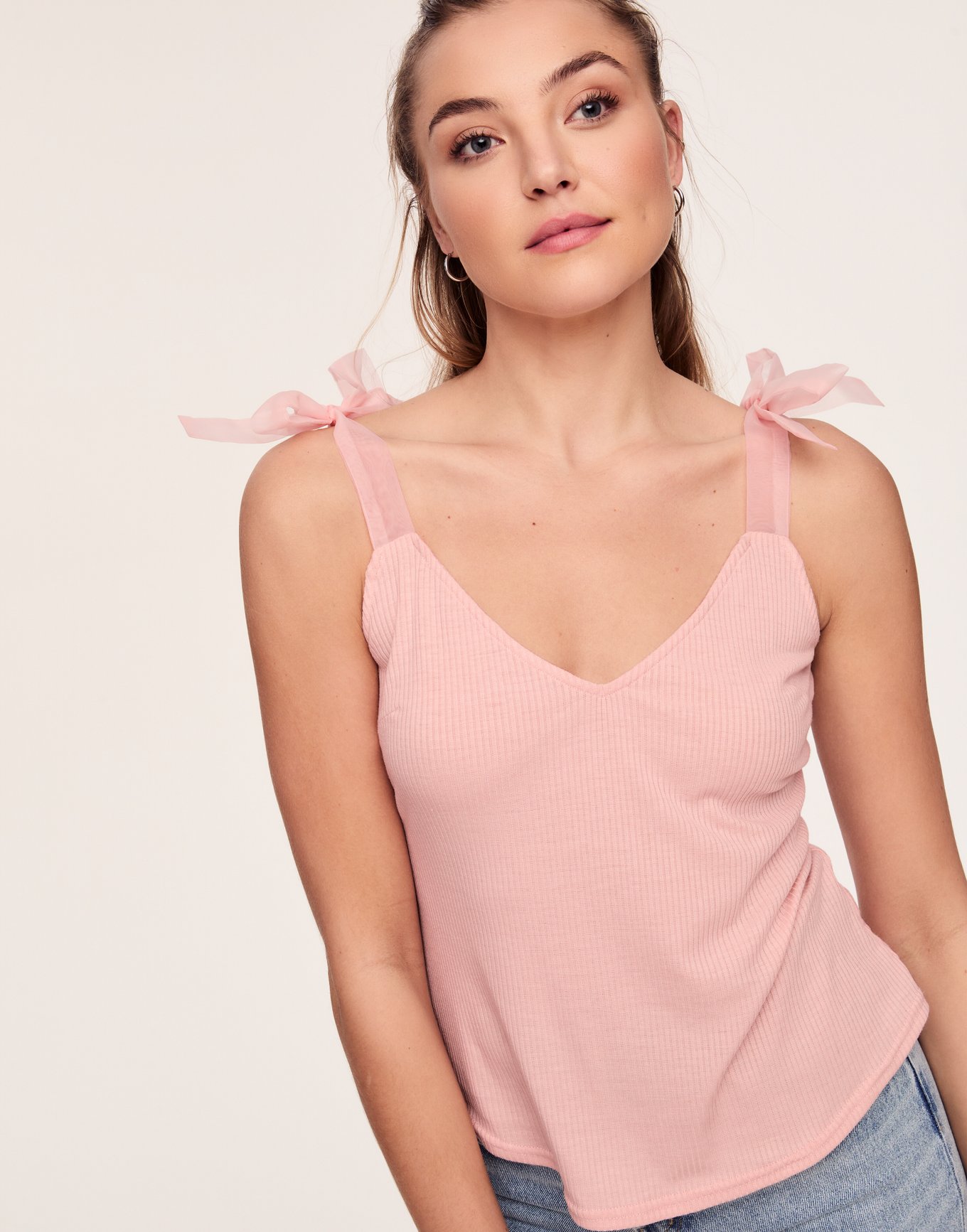 Noelle Cami Light Pink Cami with contrast bow tie straps, XS-XL