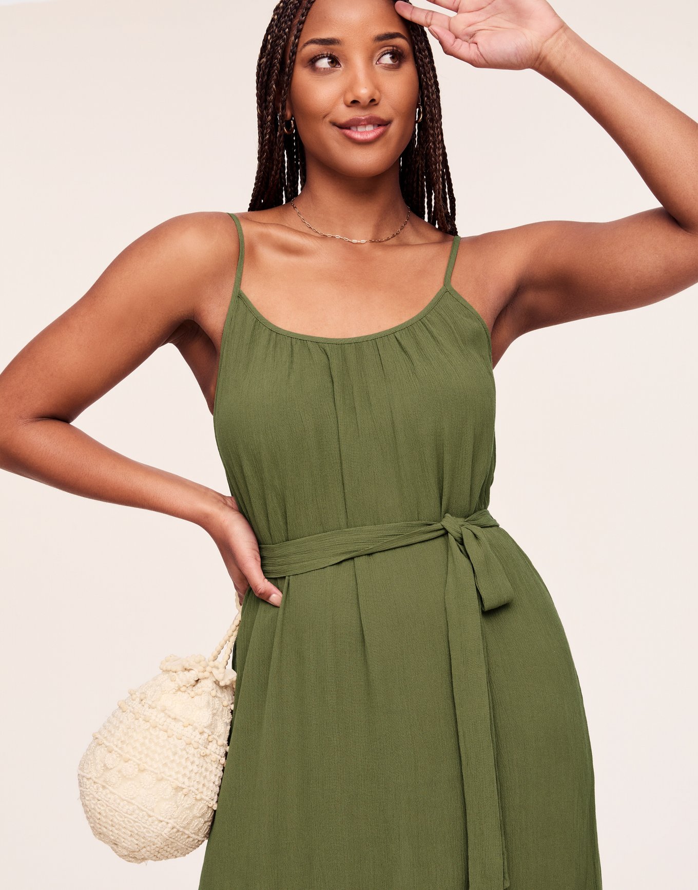 Buy THE CLOTHING FACTORY A Line Dress with Tie Up Olive Green Color Dress  for Women at Amazon.in