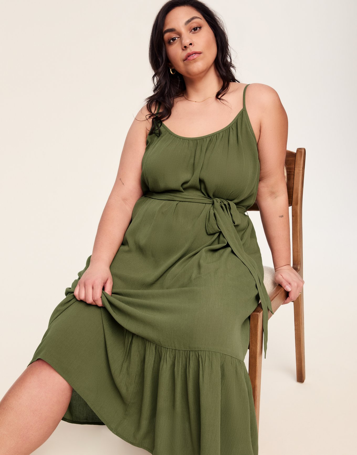 Olive Dress Dark Green Plus Slip Dress, 1X-3X