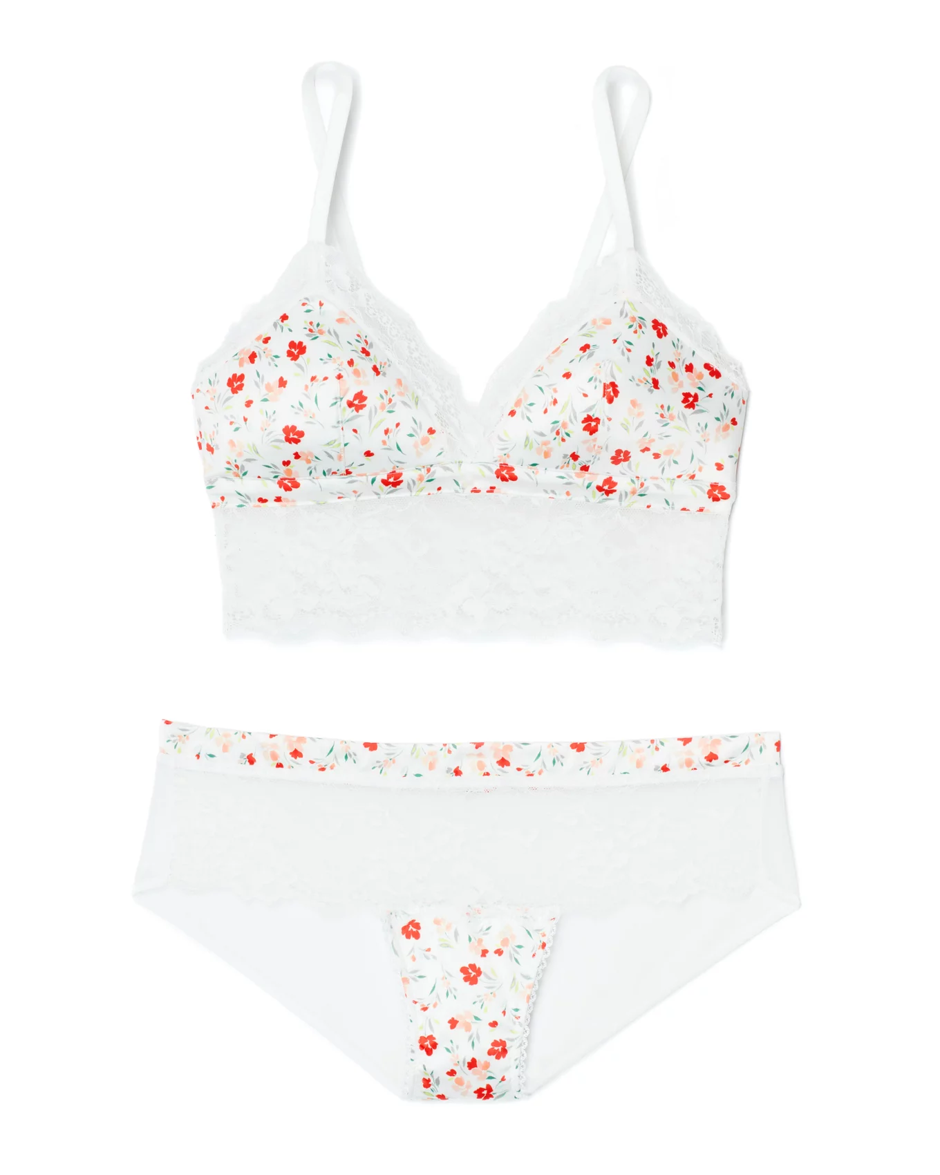 Sweet Longline Bra & Thong Set - White Floral – Lounge Underwear