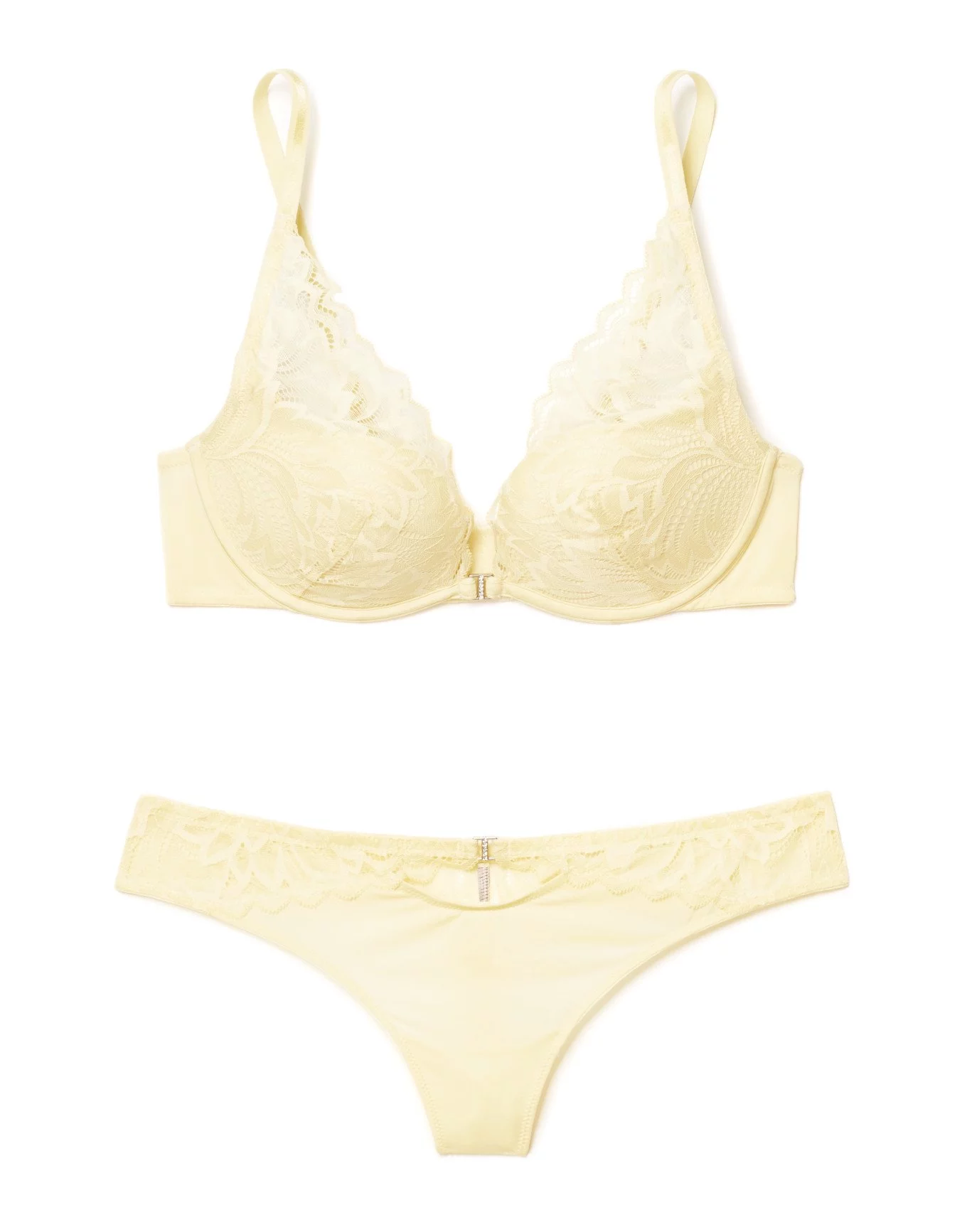 Yellow Lace Embroidered Flower Lace Bra And Underwear Push Up
