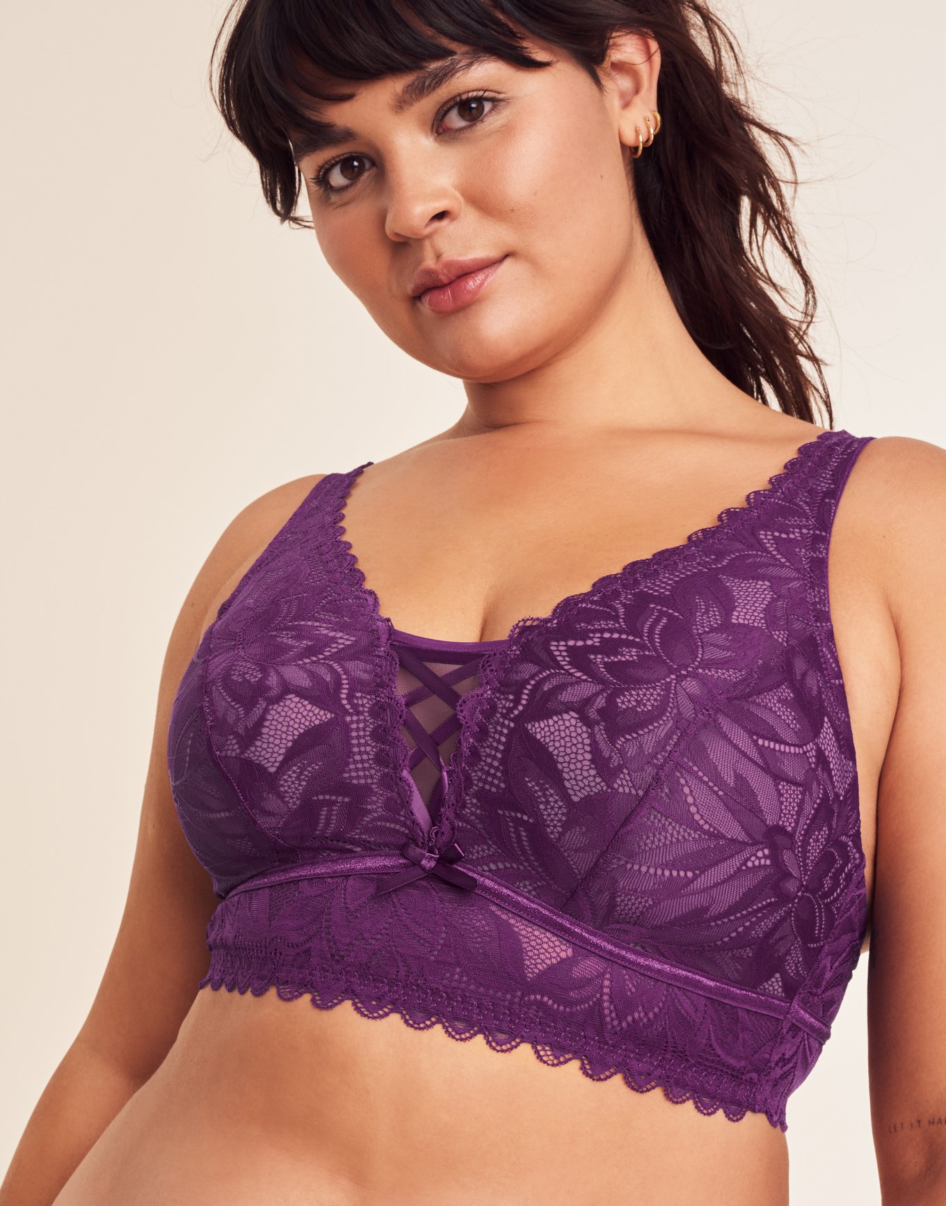 Plus Size Lace Bralette Purple Bra & Panties