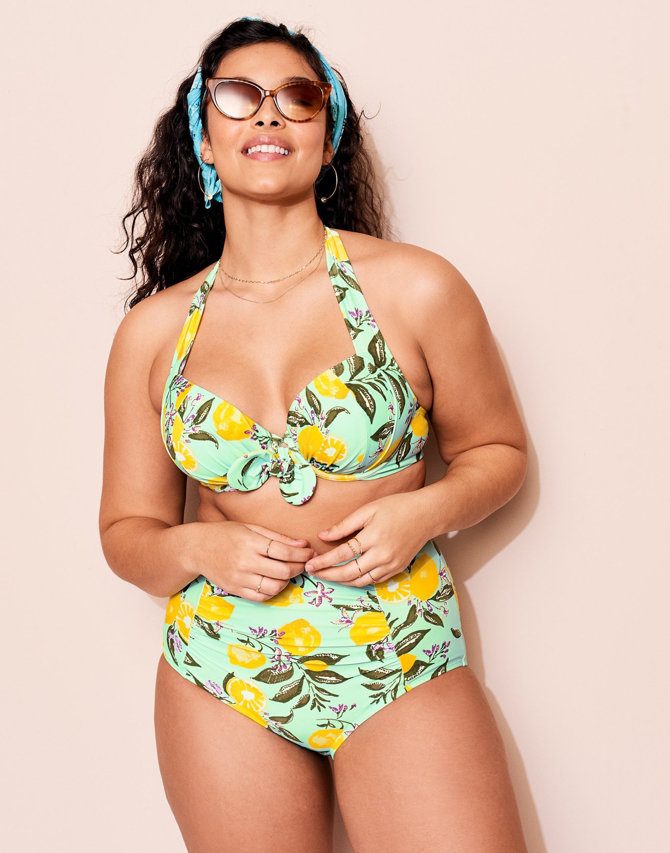Women's High Waisted Bikini Set Swimsuit Floral Print Self Tied Two Piece  Bathing Suit -Cupshe -Blue/Yellow-X-Small