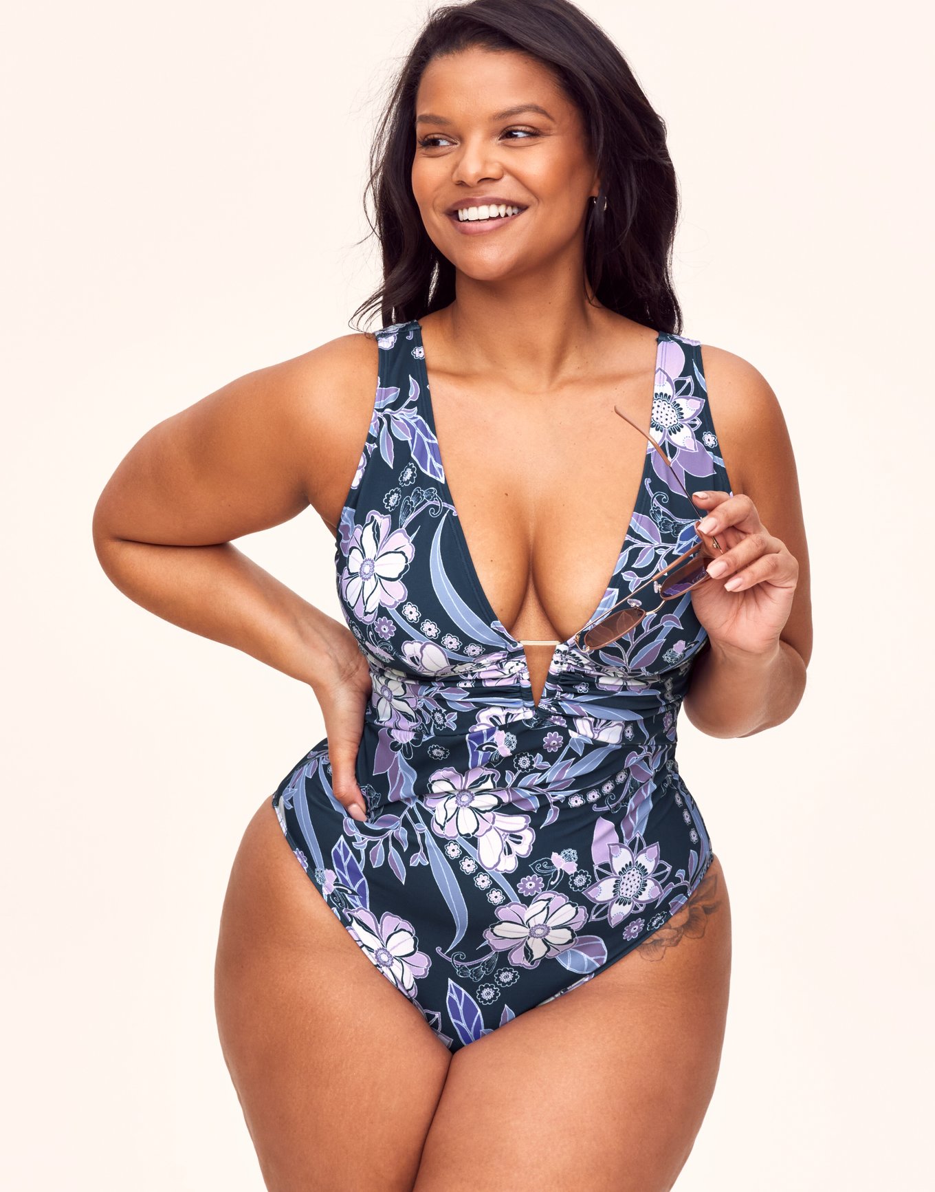 Andria Floral Blue Plus One Piece, XL-1X
