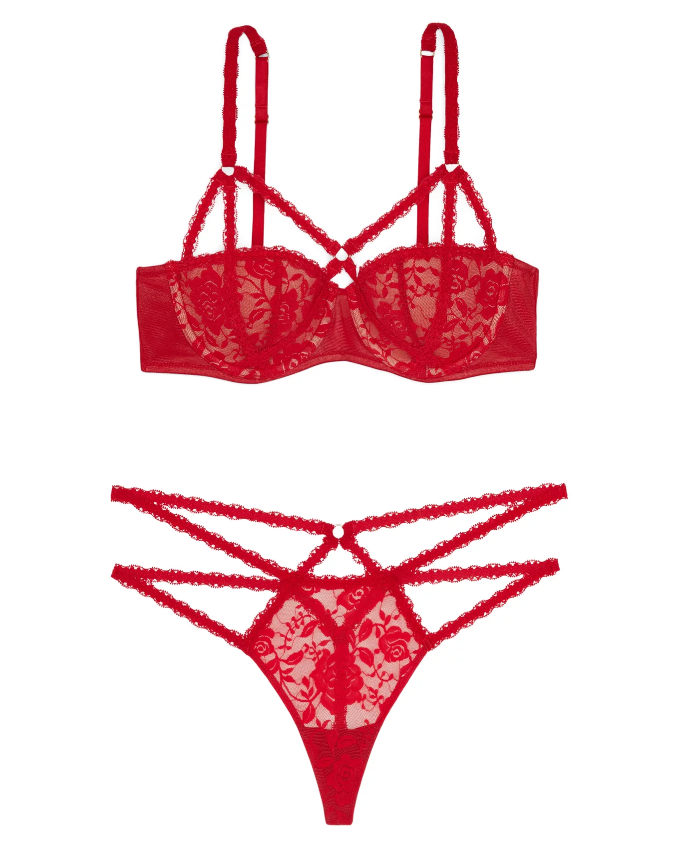 Adore Me Red Lace Front Cross Straps Bra, Very good