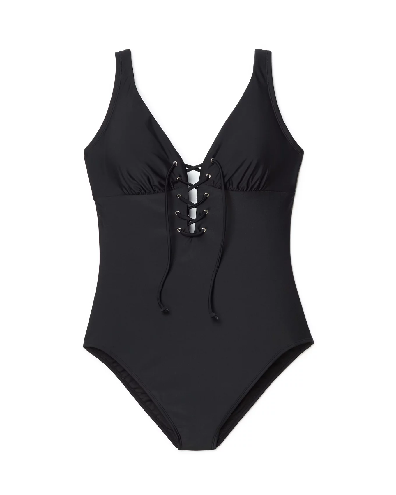 Lace-Up Strappy One-Piece Swimsuit in Black Beauty
