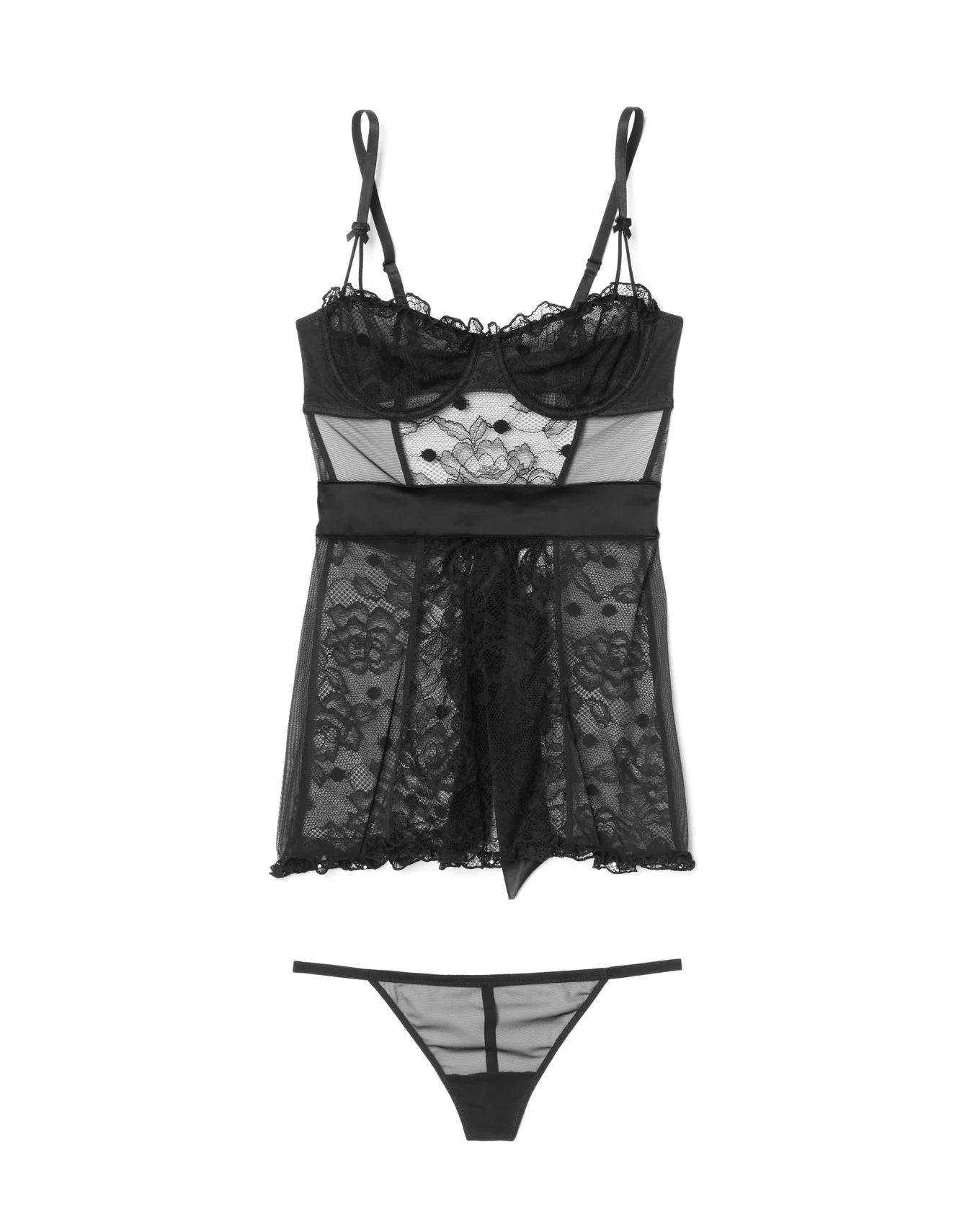 Black Color Babydoll. Lace Women`s Underwear on the Whitw B Stock