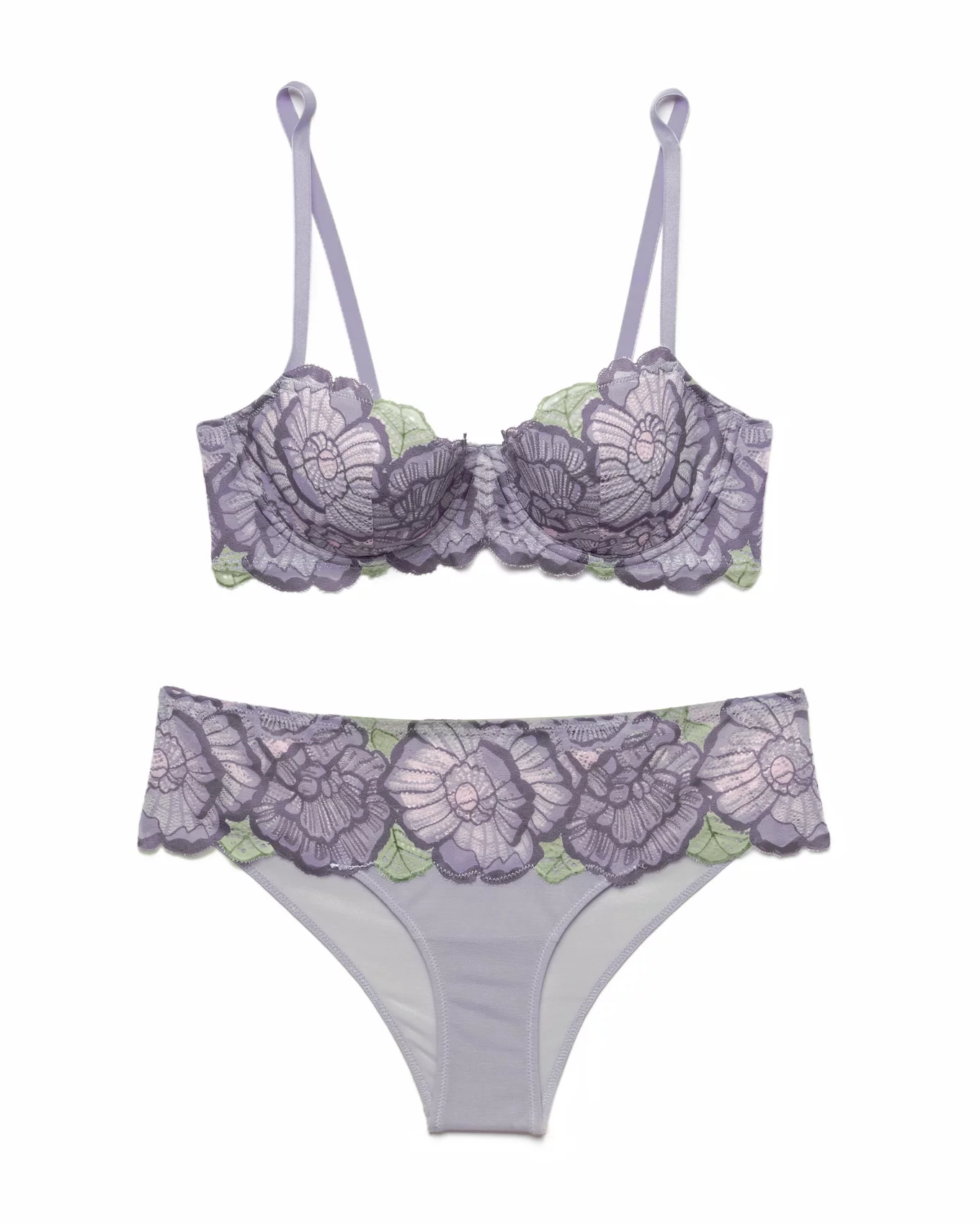 Lace Bra Set Underwear Floral Strap V Neck Sheer Bra Pant Women