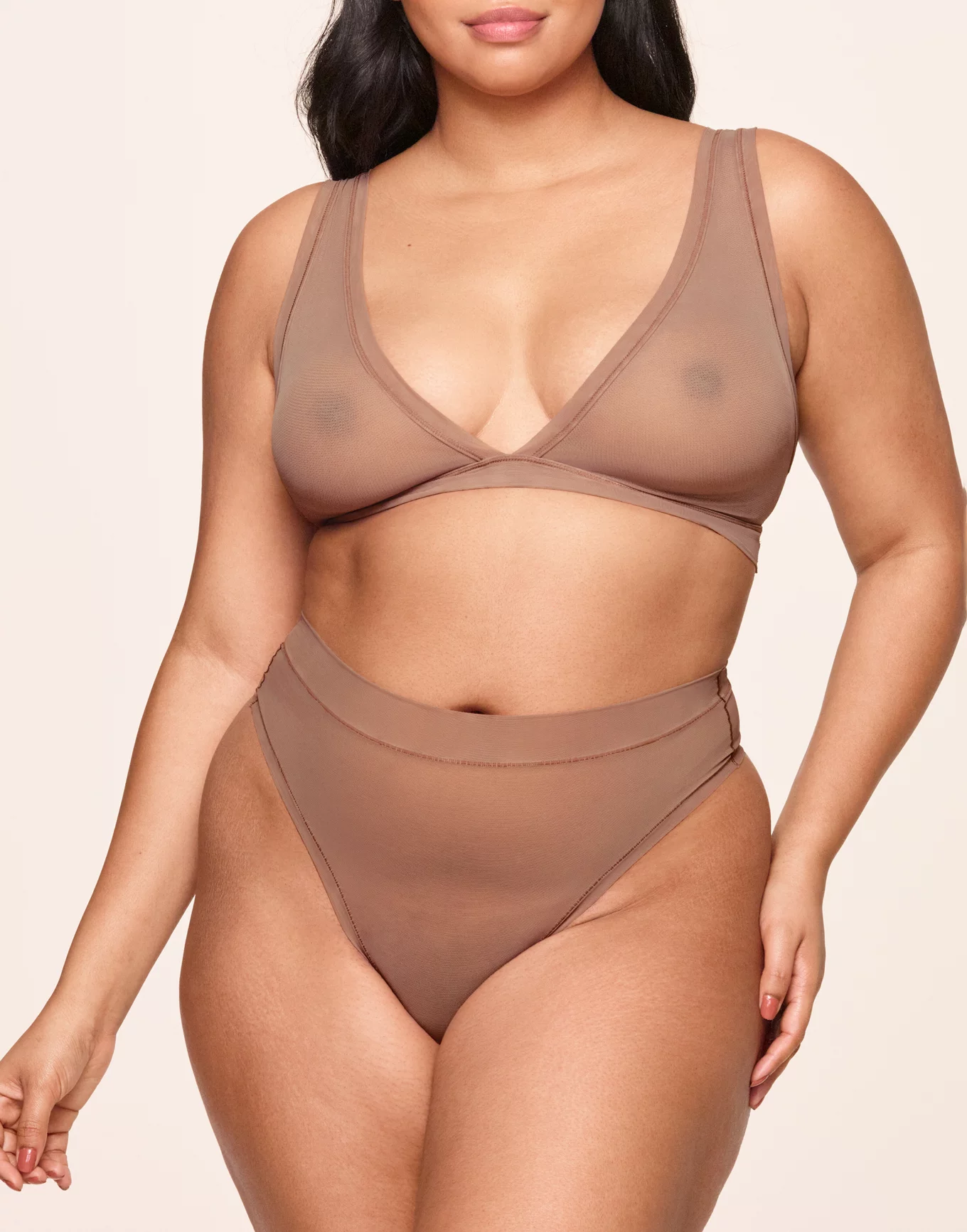 Italia Medium Beige 2 Plus Mesh Wireless Triangle Bralette | Adore Me