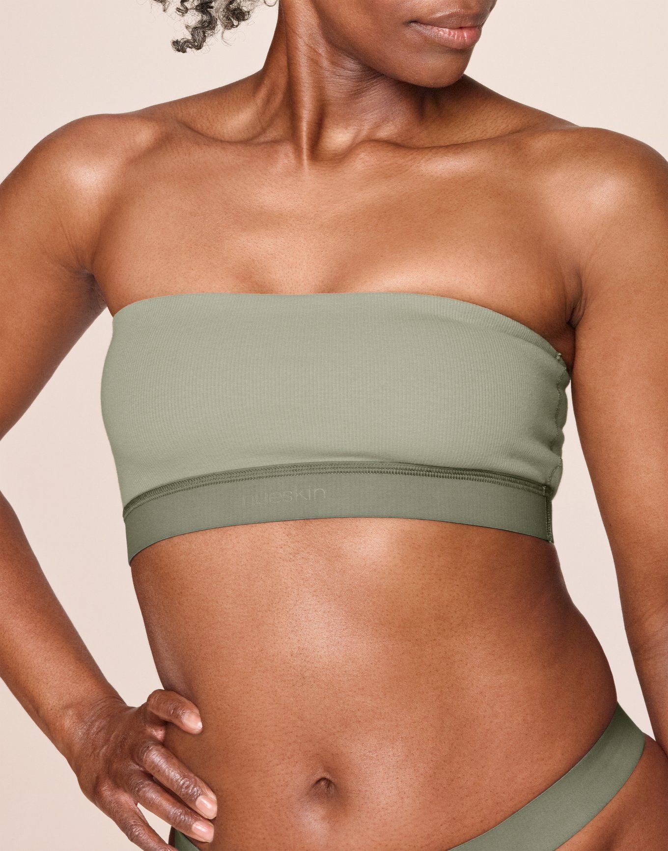 H Cup Bra Non Wired Green Bandeau Stretch Crop Top Lightly Padded