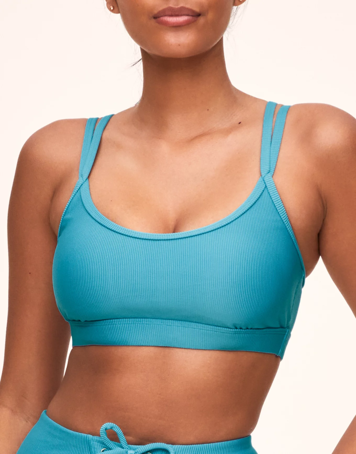 Remy Rib Bra Medium Blue Ribbed Sports Bra, XS-XL