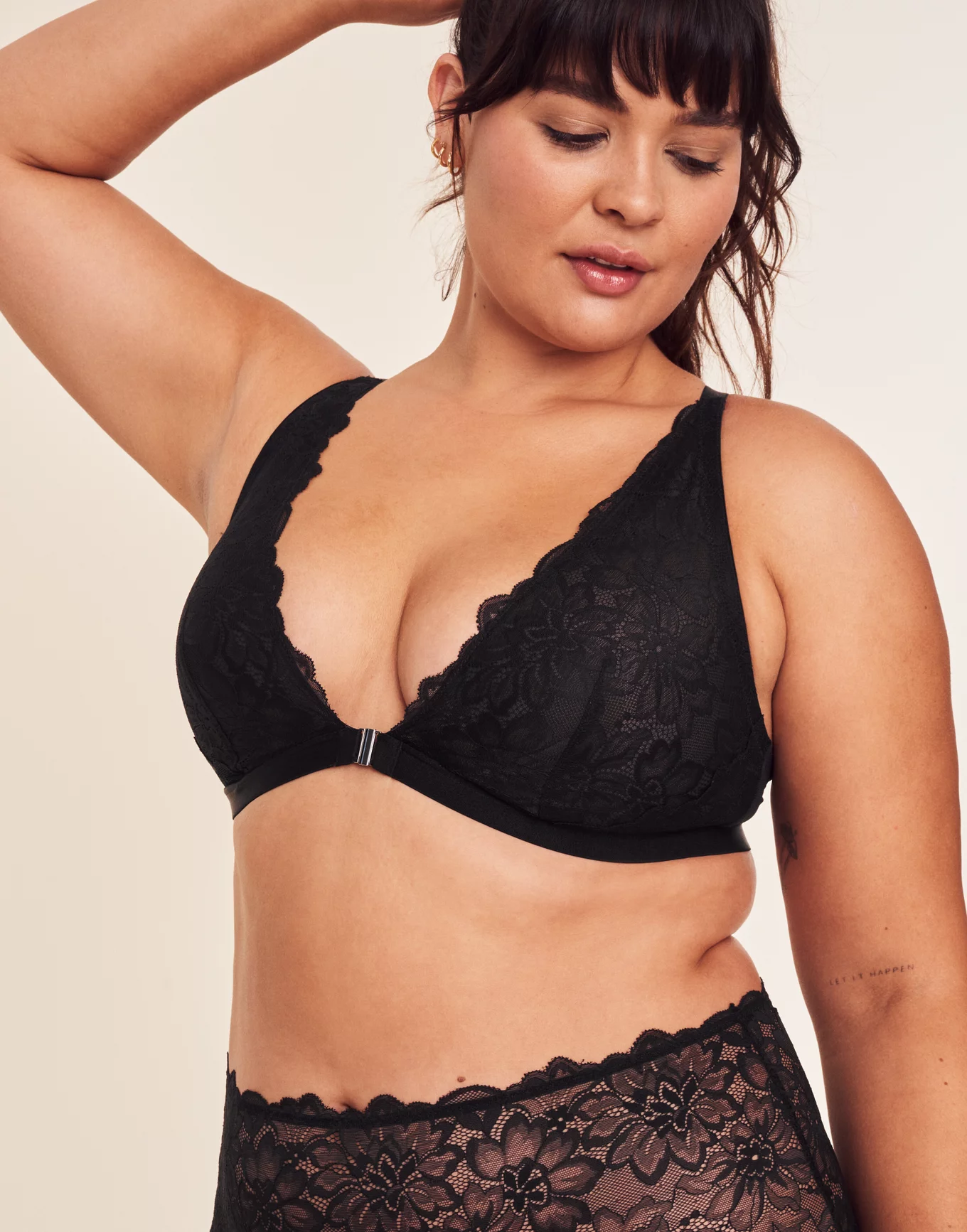 Rosme Sexy Plus Size Balconette Bra Padded Straps Lace Lingerie Laura Black  Whit